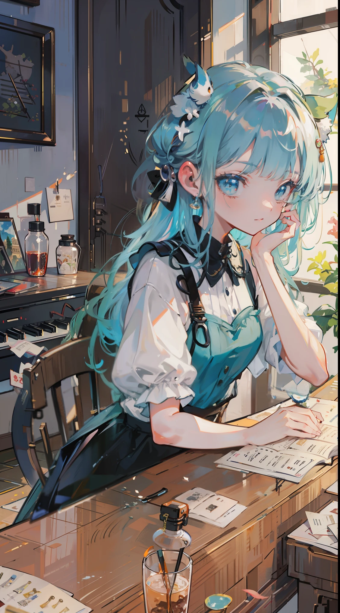 (Tabletop, highest quality: 1.1), Ghibli style, alone, , Weibo, Tinker&#39;s Wife (Tabletop), highest quality, Expressive eyes, Perfect Face, Small breasts, thin, ((Wearing a dress and playing the piano)),transparentガラスボトル本体, Glass Girl, transparent, Wavy green hair, Pink and blue eyes, Green leaves of hair, Eyes like shining jewels, Long eyelashes, transparent性, ((Wearing a dress and playing the piano)), (Red Jewel Autumn Costume)), whole body, Standing Pose Reaching Out, thin脚, Perfect hands, Five Fingers, Yun News (Hmph), no_human, (((Cat ear))), Forest land