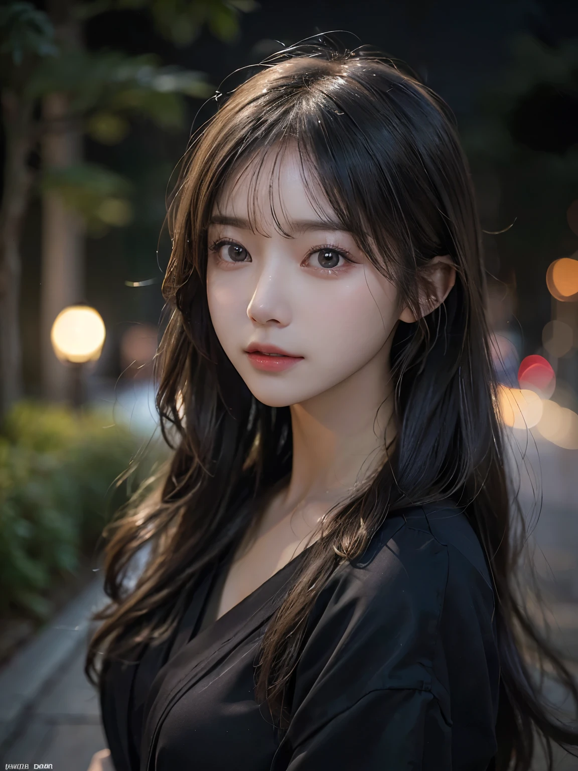 (highest quality,masterpiece:1.3,超A high resolution,),(Very detailed,Caustics),(Realistic:1.4,RAW shooting,)Ultra-Realistic Capture,Very detailed,High resolution 16K suitable for human skin、 Natural skin texture、、Skin tone is even and healthy looking、 Use natural light and color,One Woman,Japanese,,cute,Mid-length hair,(Written boundary depth、chromatic aberration、、Wide range of lighting、Natural Shading、)、(Outdoor lighting at night:1.4)、(Hair swaying in the wind:1)、（Exposure:3.0）、