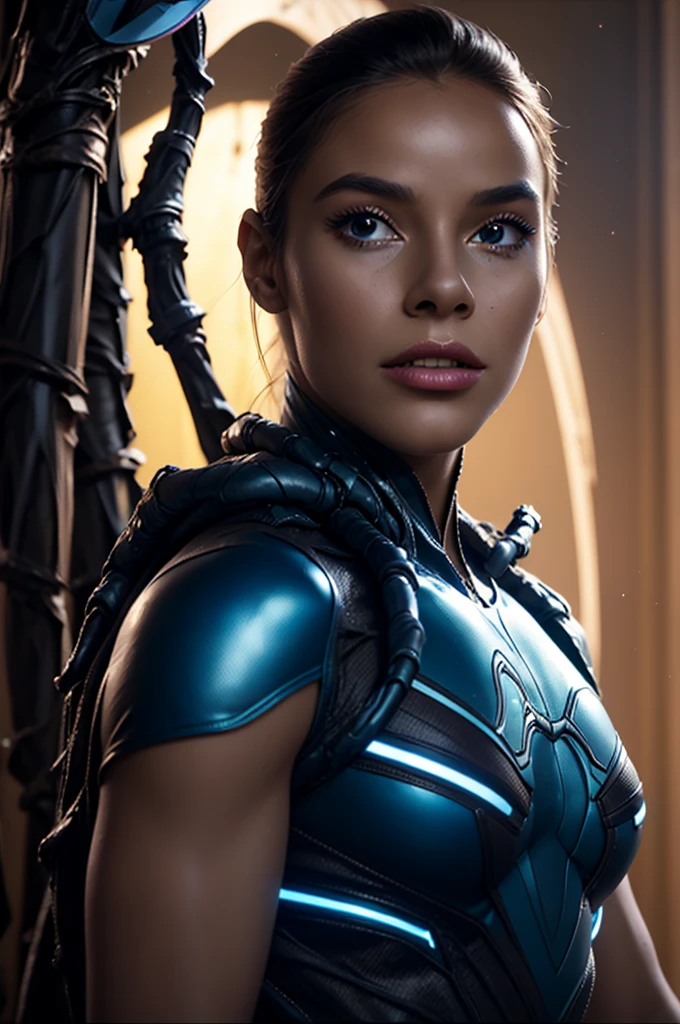 RAW, Best quality, high resolution, Masterpiece: 1.3), StunningAlien, OtherworldlyBeing, ExtraterrestrialCreature, Masterpiece, ExpressiveEyes, LongFingers, GraySkin, 1Alien, MysteriousBeing, AdvancedTechnology, DetailedScales, SharpTeeth, PointsEars, IntenseGaze, LuminousSkin, AlienSpacecraft, ScienceFiction, other planets, FarawayGalaxy, Nebula, Stars, FlyingSaucer, OuterSpace, GlowingAntennae, 3D Octane rendering, ray tracing, super detail, (female  Blue_Beetle_DC)
