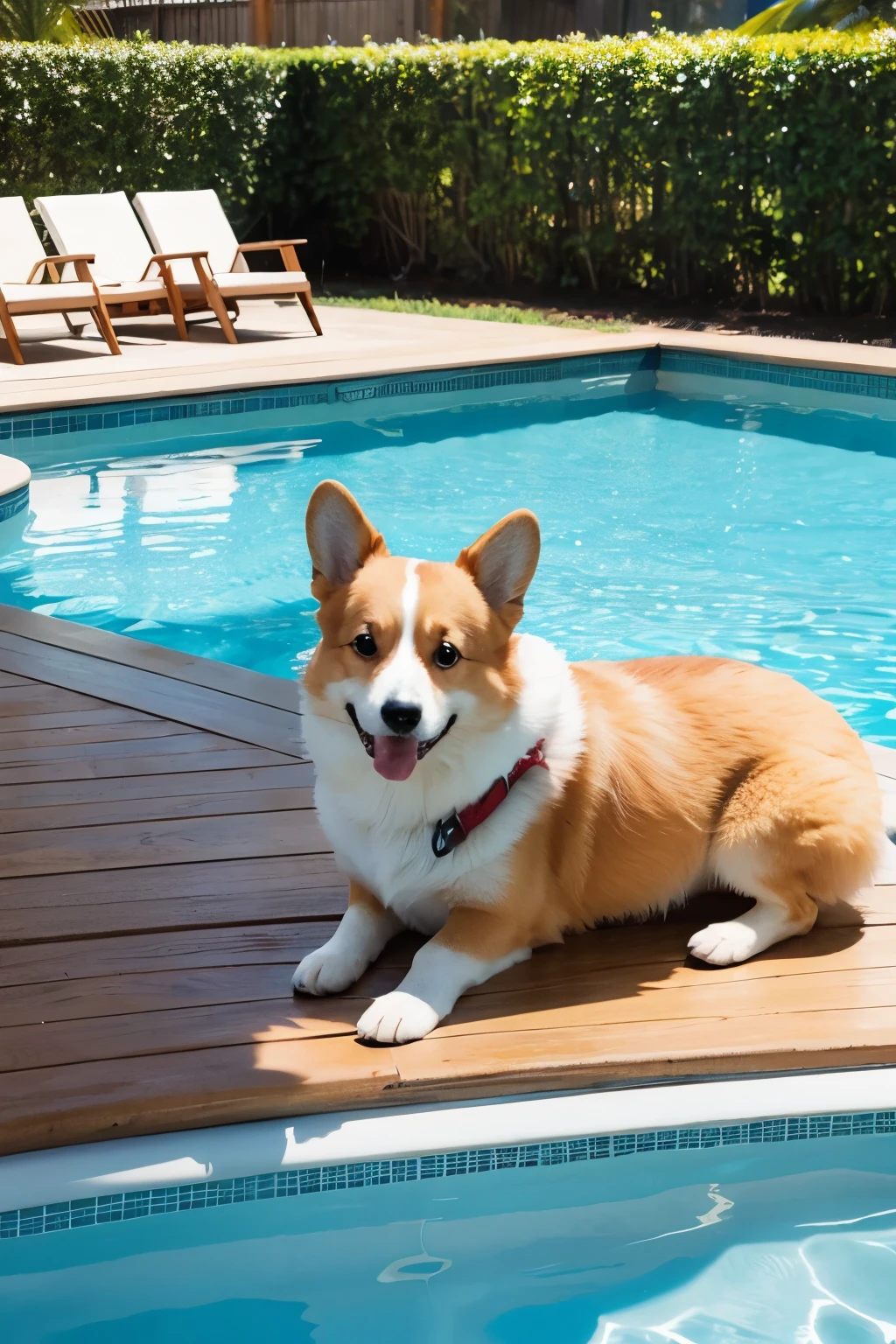 A corgi by the pool