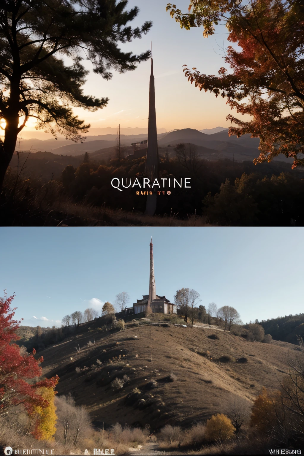 Create a logo for an alternative rock band called Quarantine, which is mainly represented by the number 4,with a red forest in the background and the color red as the main color and black as the secondary color (best quality) (detailed)
