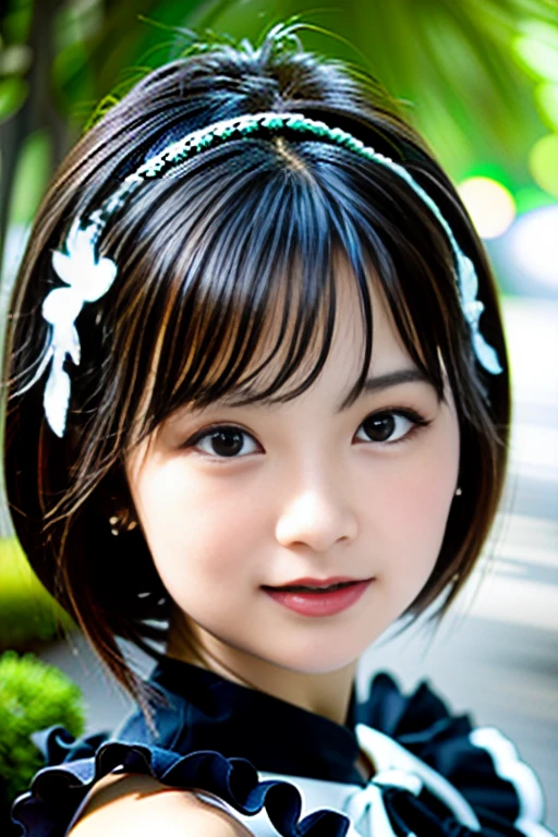(Highest quality details:1.2), Realistic, 8K Ultra HD, High resolution, Fujifilm(Medium format), Hasselblad, Carl Zeiss, Incredible dynamic range photography(utility_art：Smoose-768:1.1), (One Girl:1.2), Super detailed, High quality textures, Intricate details, detailed, Very detailed CG, High Quality Shadows, detailed Beautiful and delicate face, detailed Beautiful and delicate eyes, Depth of written boundary, Ray Tracing, 14 years old, Cute Japanese Girl, Narrow Face, Glossy lips, Glowing Eyes, Perfect body, View the viewer, (Jewelry Earrings), (Eye Color: Brown), (Bright red flower hair ornament), (Long white hair), (Layered Hairstyles), (Black Gothic Lolita:1.5), Fashion Model Style, Small breasts