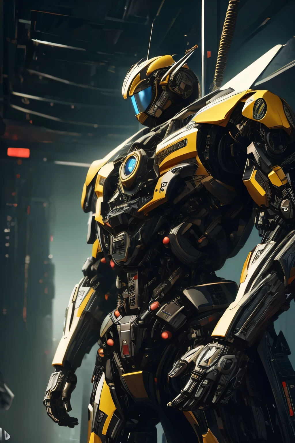 A hyper realistic MECHA SAMURAI in advanced futuristic suit, intricate detail cinematic