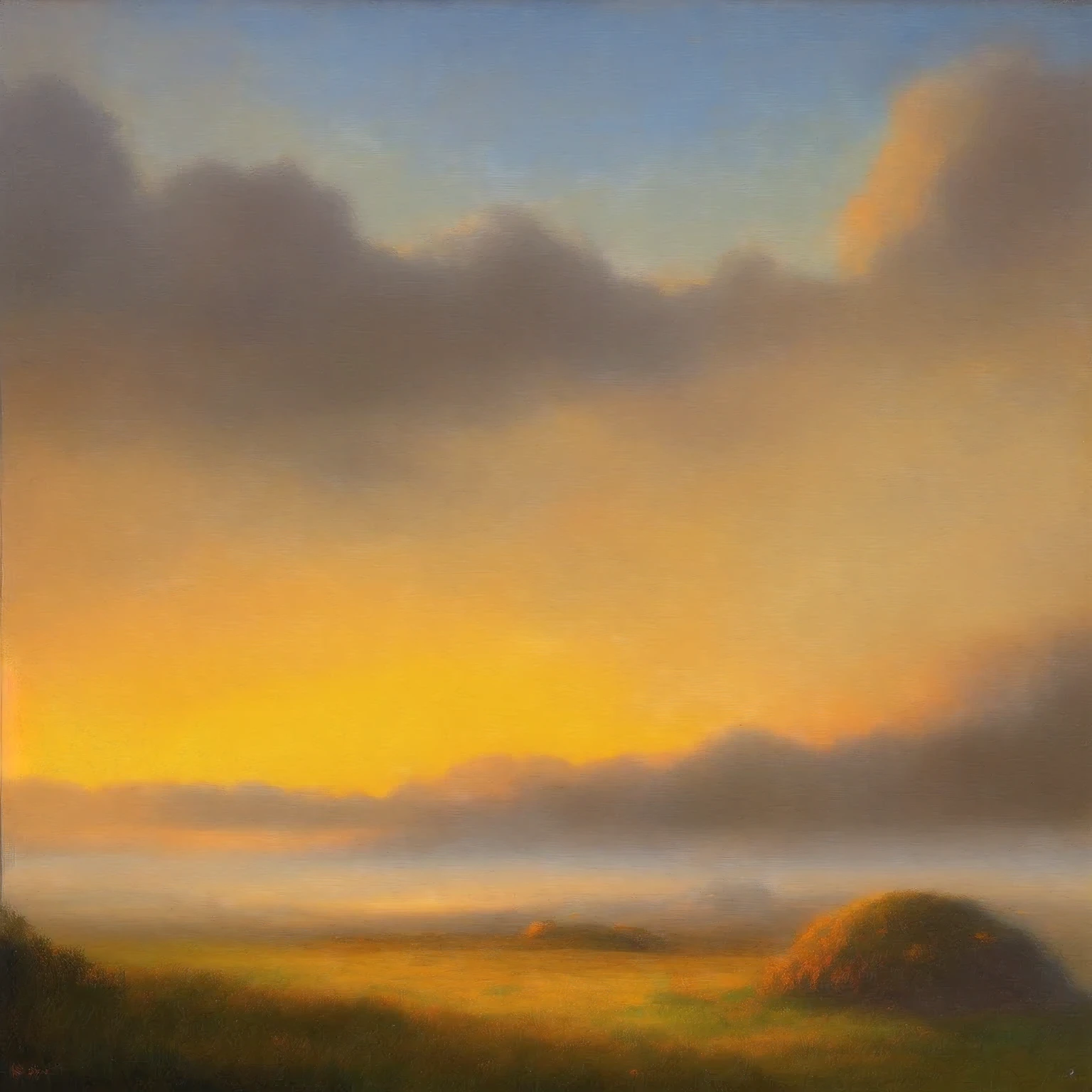 Monet Landscape Painting，sunrise，Haystack，The fog rises，Oil painting effect，Impressionism