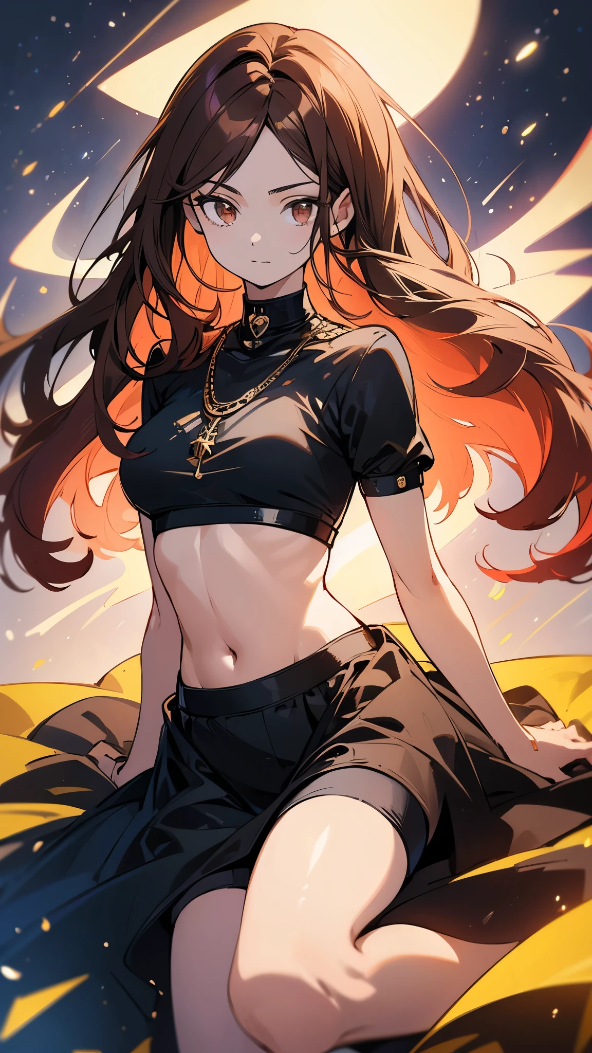  (highest quality, 4k, High resolution, masterpiece:1.2), Super detailed, (anime style, photorealistic:1.37), cinematic light, Bright colors and mesmerizing effects, Soft and delicate lighting, gentle shine, Beautiful and gentle atmosphere throughout the scene, (1girl:1.5), joven, (Cara finamente detallada:1.4, Ropa detallada), (Detallado:1.4) named (Eimi Fukada:1.1) BREAK Cara hermosa, Profundidad de campo, Agregar capa, 27 years old, Modelo de cuerpo perfecto, senos perfectos, 175cm de altura, pose sexy, full body, cuerpo completo, Tipo de cuerpo del modelo, BREAK (tight crop top:1.5), (tight mini short:1.5), (Cabello largo:1.2), (brunette:1.1), dark brown hair, doble parpado, (reddish brown eyes:1.5) BREAK graffiti wall