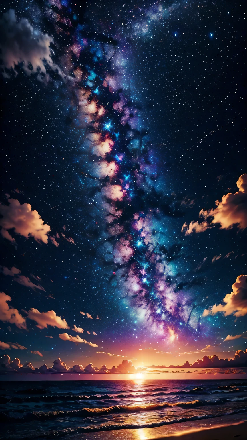 A colorful galaxy,Clouds,Sunset,Over the sea