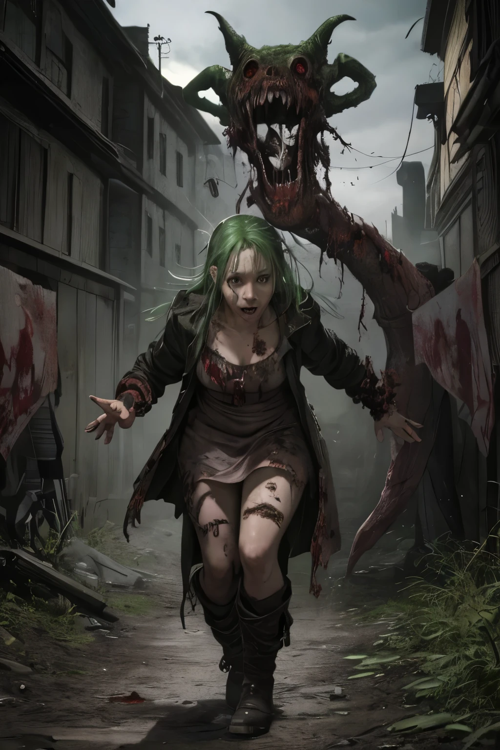 fantasy art 8k,masterpiece
pmmkr2024,best quality, trending on artstation,calm,quiet,Best quality,little evil kid girl controls all the zombies,red bright eyes zombies,apocalypse zombie,running zombies,nice detailed hands,nice detailed face,nice detailed body,perfect art, wearing black-and-red, infected-like tattered robe adorned with zombie markings, face is obscured , (glowing green eyes), ((levitating)), high detail, sharp focus, dramatic, photorealistic painting art ,all people zombies,lurid,toxic,venom,full  body,parasite,necromorph,babydoll,terror,horror,virus,mutated,blood,