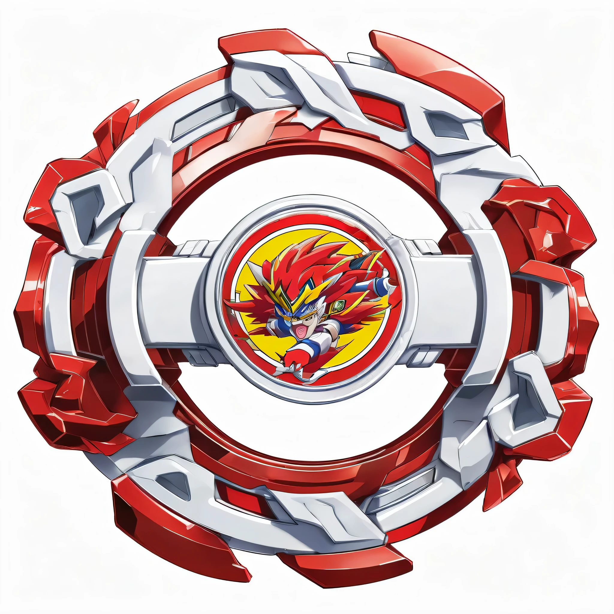 masterpiece, best quality, ultra-detailed, digital art illustration of a red beyblade attack ring, Anime-influenced graphic look, white background, no human, anime-inspired style, 8k, three-quarters view