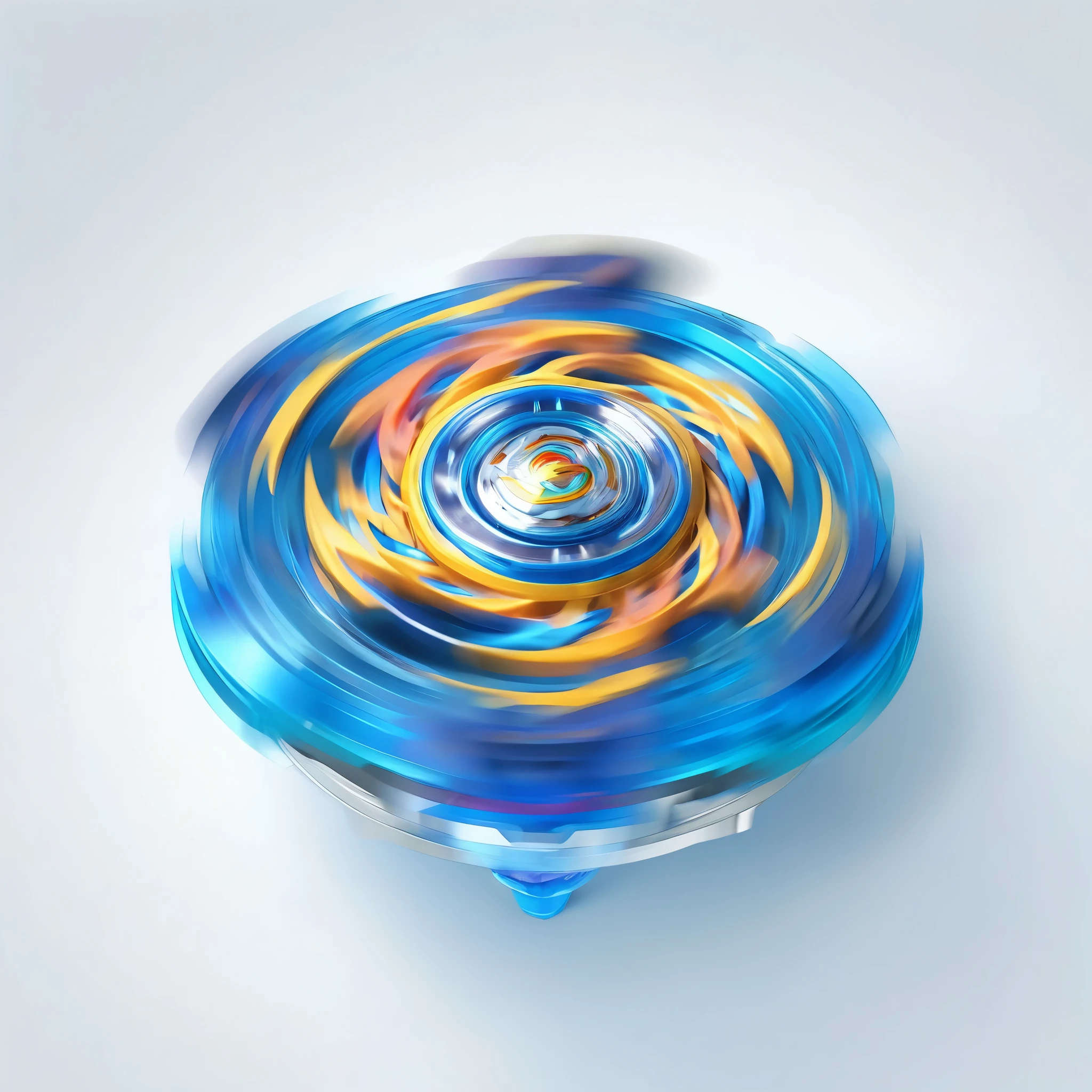 masterpiece, best quality, ultra-detailed digital art illustration of a Beyblade top mid-spin, capturing the motion and energy as if it has just been launched. The spinning should create an intsense blur effect around the whole beyblade, emphasizing the speed and dynamism of the Beyblade. The top should show motion lines and a slight distortion to convey movement, intense blur effect, Anime-influenced graphic look, no human, anime-inspired style, 8k, isometric view, gradient background