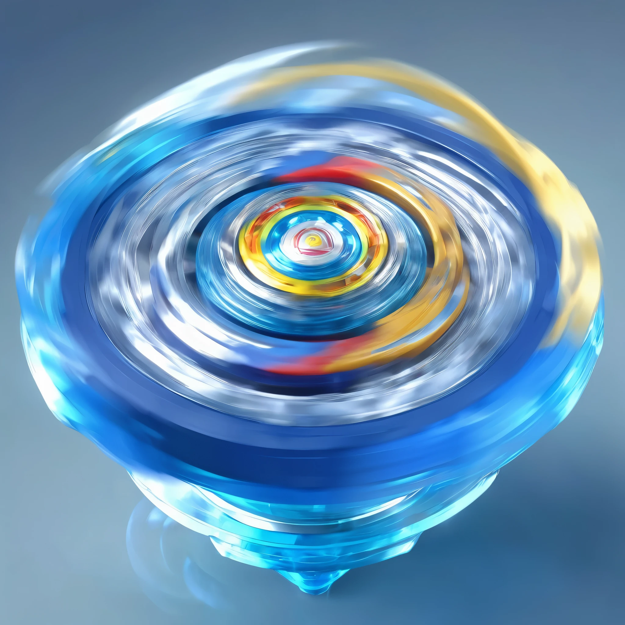 masterpiece, best quality, ultra-detailed digital art illustration of a Beyblade top mid-spin, capturing the motion and energy as if it has just been launched. The spinning should create an intsense blur effect around the whole beyblade, emphasizing the speed and dynamism of the Beyblade. The top should show motion lines and a slight distortion to convey movement, intense blur effect, Anime-influenced graphic look, no human, anime-inspired style, 8k, isometric view, gradient background
