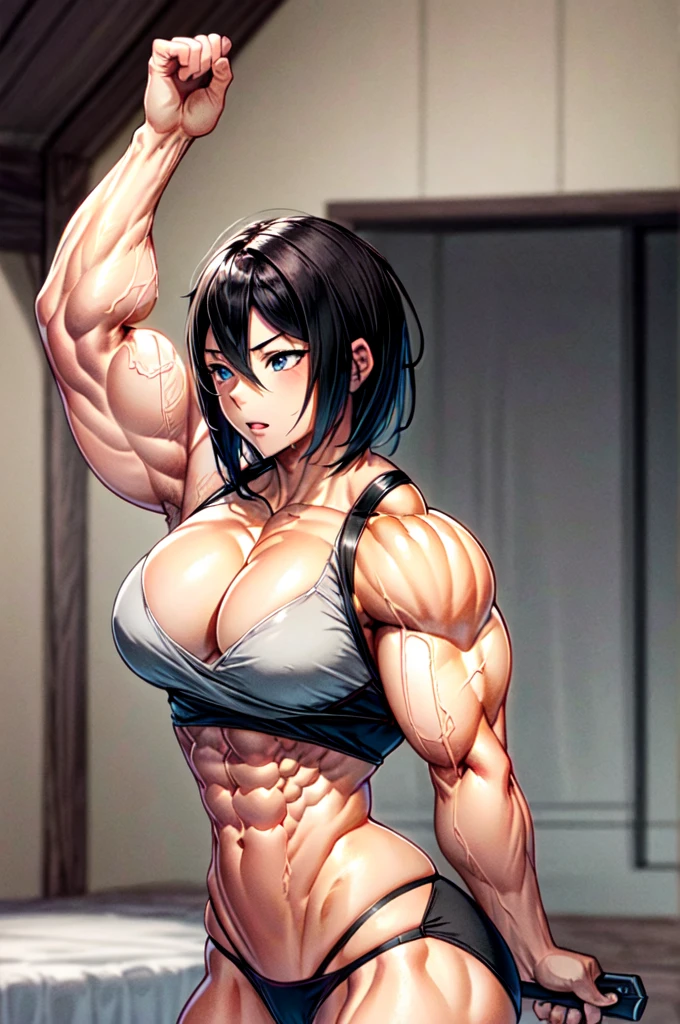Beautiful female Mikasa massively muscular