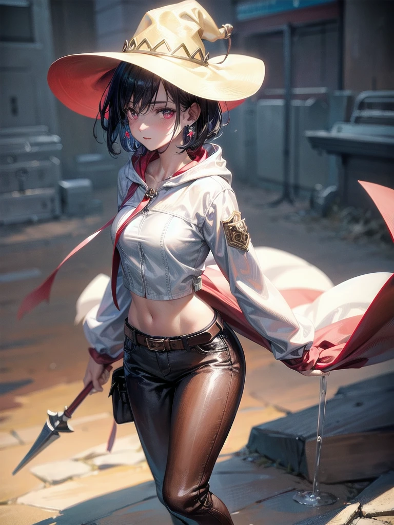 (Cute Smile、Black short bob、Cute orange hair clip)、((Clothed Big Tits、Pure white blouse))、((Light blue flared skirt、The wind blows up her skirt and her underwear is visible、White underwear with cute ribbon))、Bare feet and naked feet、((Sandy beach, sea and blue sky))、((The face is in focus and the background is blurred、Shallow depth of field))、Realistic、Standing posture、((C cup small breasts、Closer valley、Pie Slash))、(A vibrant crimson long coat over a blouse、Spread a long coat with both hands)、(The orange bra is clearly visible under the wet blouse.、Orange underwire bra)、(Black cane、Wooden walking stick、Hold one in your right hand)、(Witch Hat、Bright red hat)