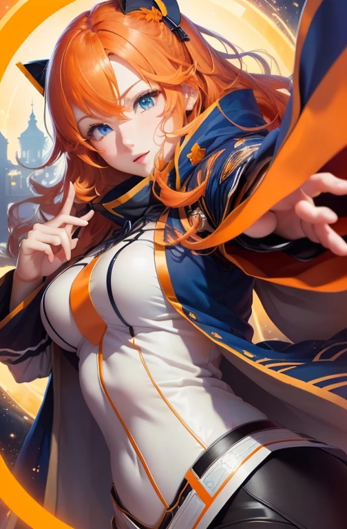 Anime character with orange hair and blue eyes pointing at something, Best Anime 4K Konachan Wallpaper, Official artwork, Gospel illustrations, Fine details. Girls' Frontline, Detailed Key Anime Art, Top rated on pixiv, high detailed Official artwork, Female protagonist 👀 :8, Portrait Anime Astronaut Girl, artstation pixivでトレンド, Anya from Spy x Family