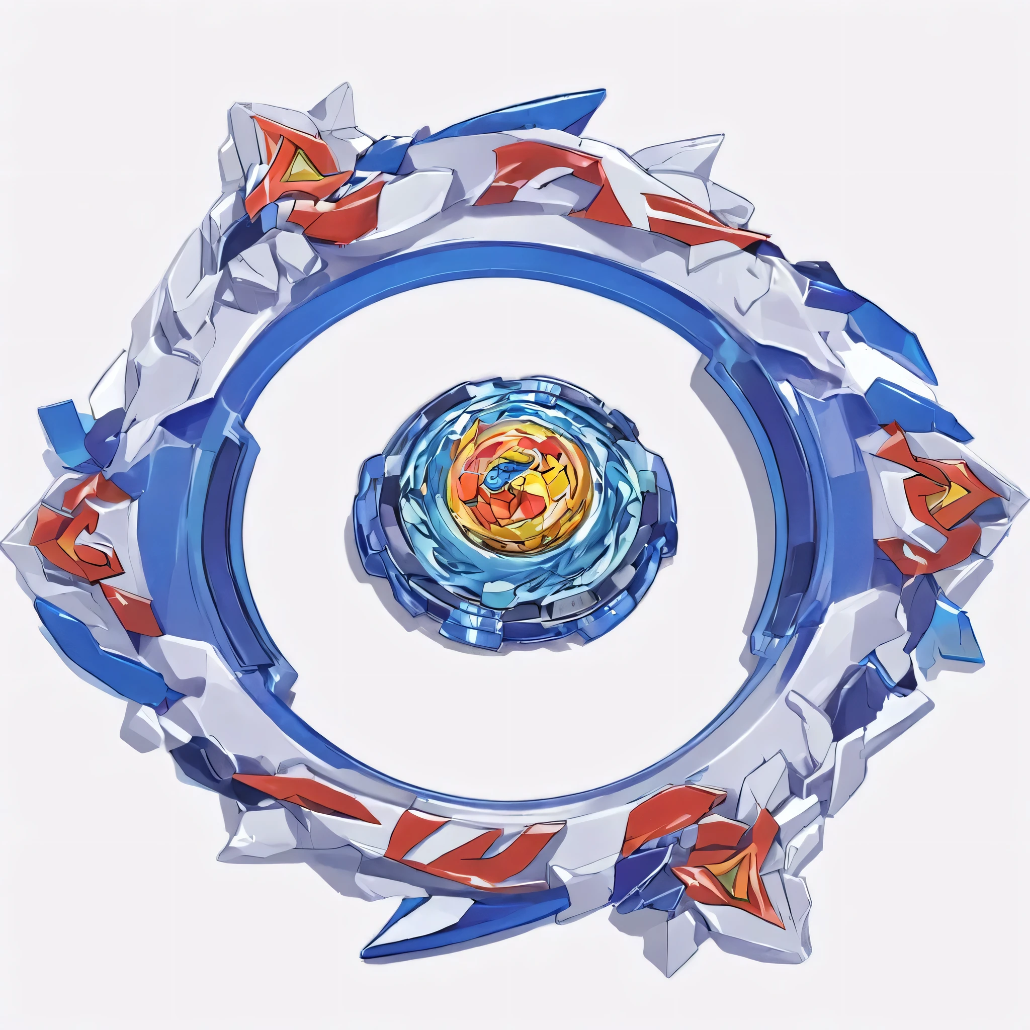 masterpiece, best quality, ultra-detailed, digital art illustration of a beyblade attack ring, Anime-influenced graphic look, white background, no human, anime-inspired style, 8k, isometric view