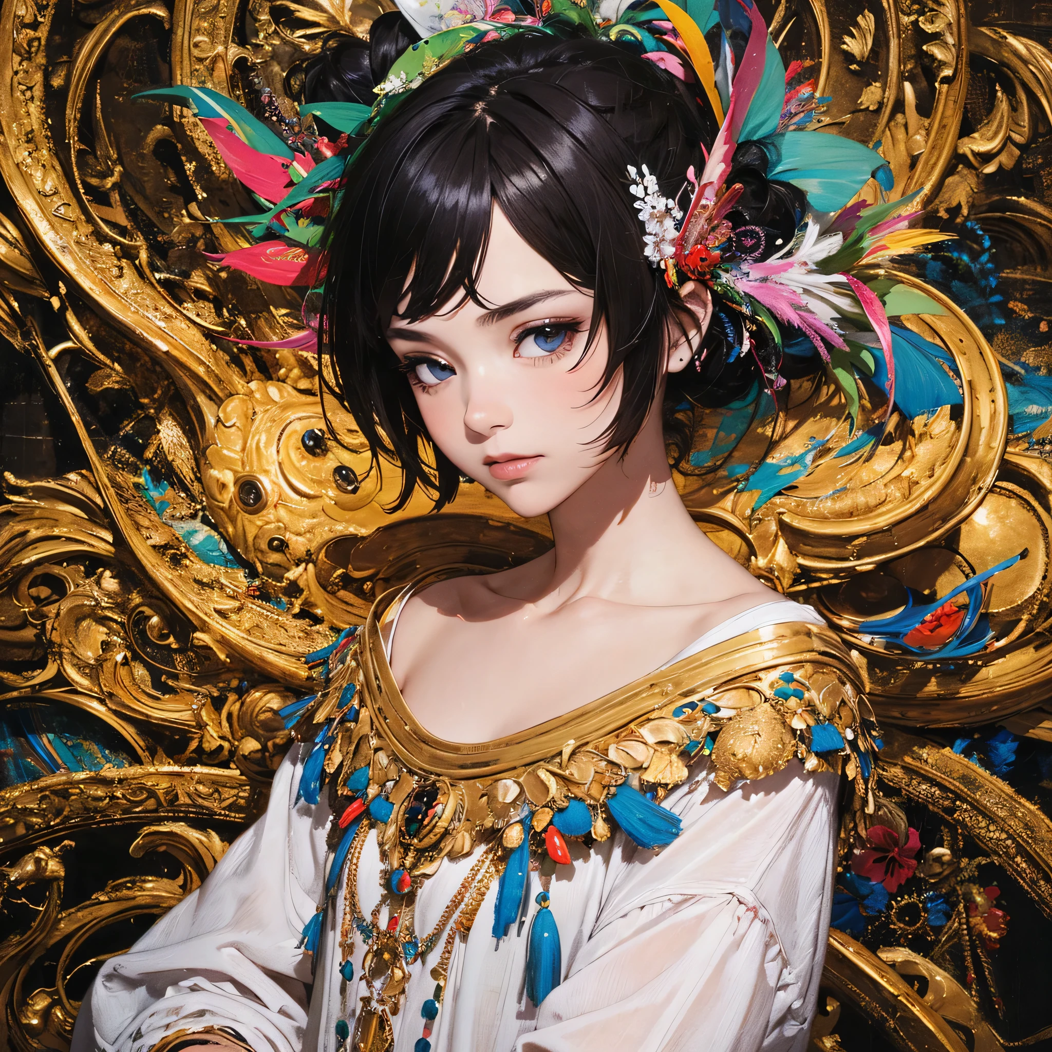 (((Official Art, unity 8k wallpaper, Very detailed, beautifully、aesthetic, masterpiece, highest quality))), (zenTangle, Mandala, Tangle, enTangle), (Fractal Art:1.3) , (((One perfect girl))), (Very detailedな裸), Dynamic Angle, Cowboy Shot, The most beautiful form of chaos, elegant, Brutal Designer, Bright colors, Romanticism, James Jean, Robbie Dowie Anton, Ross Tran, Francis Bacon, Michael Mraz, Petra Cortright, Gerhard Richter,Ashley Wood, Ecstasy,mysterious,glossy,wonderful,(((Very detailedな指))),Almost naked,flashy,Colorful,Transparent blouse,rainbow