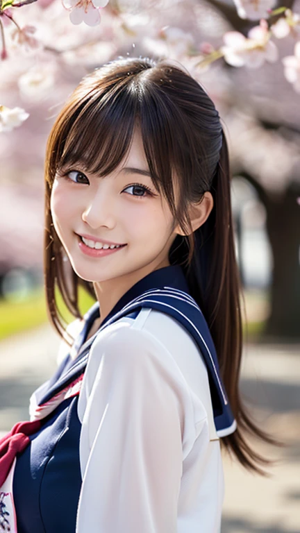 (((Beautiful Japanese schoolgirl))) 、1 person、(((Under the cherry blossoms in full bloom)))、Striking a sexy pose、(((Sailor suit exposure)))、(((Glamour)))、((smile))、Realistic、A clearer picture、Beautiful fine details、Hyperrealism、High Contrast、Ultra HD、Realistic skin texture、Best image quality、highest quality、Ultra-high resolution、In detail、Very carefully
