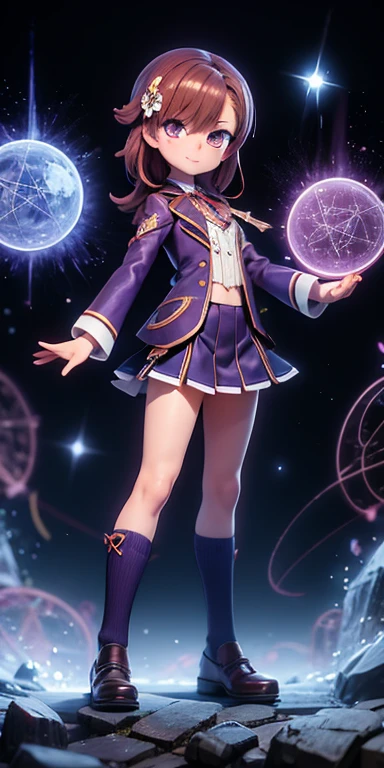 , Purple eyes, magic circle, Blue Fire, Blue Flame, wallpaper, landscape, Written boundary depth, night, Particles of Light, Light, Side Light, Thighs, destiny \(series\), Genshin Impact, ****, Open jacket, skirt, Knee socks,