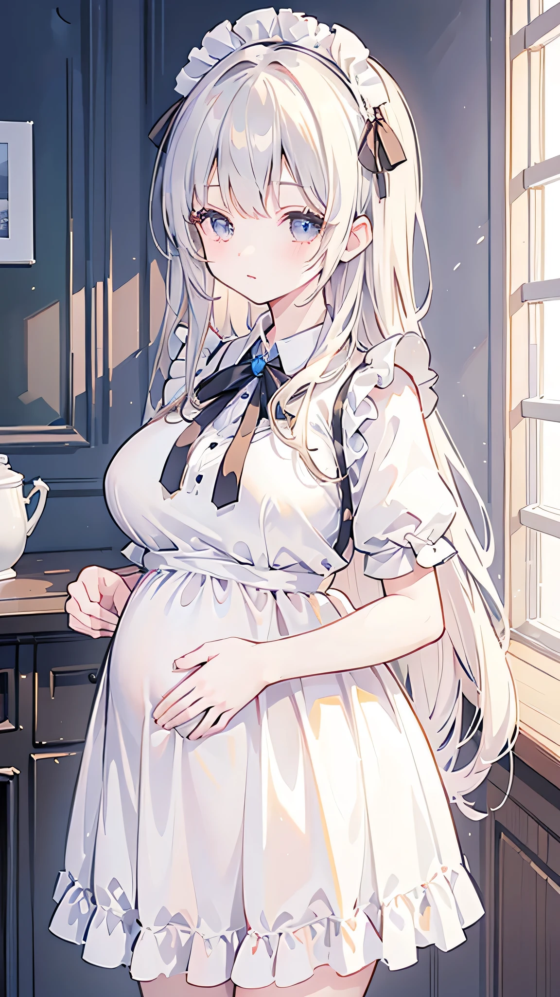 (Very detailed CG Unity 8k wallpaper)、(masterpiece)、(highest quality)、(Very detailed)、(Best illustrations)、(Best Shadow)、Maid clothes、girl、Two Side Up、Big Breasts、honey、Long Hair、Pregnant women