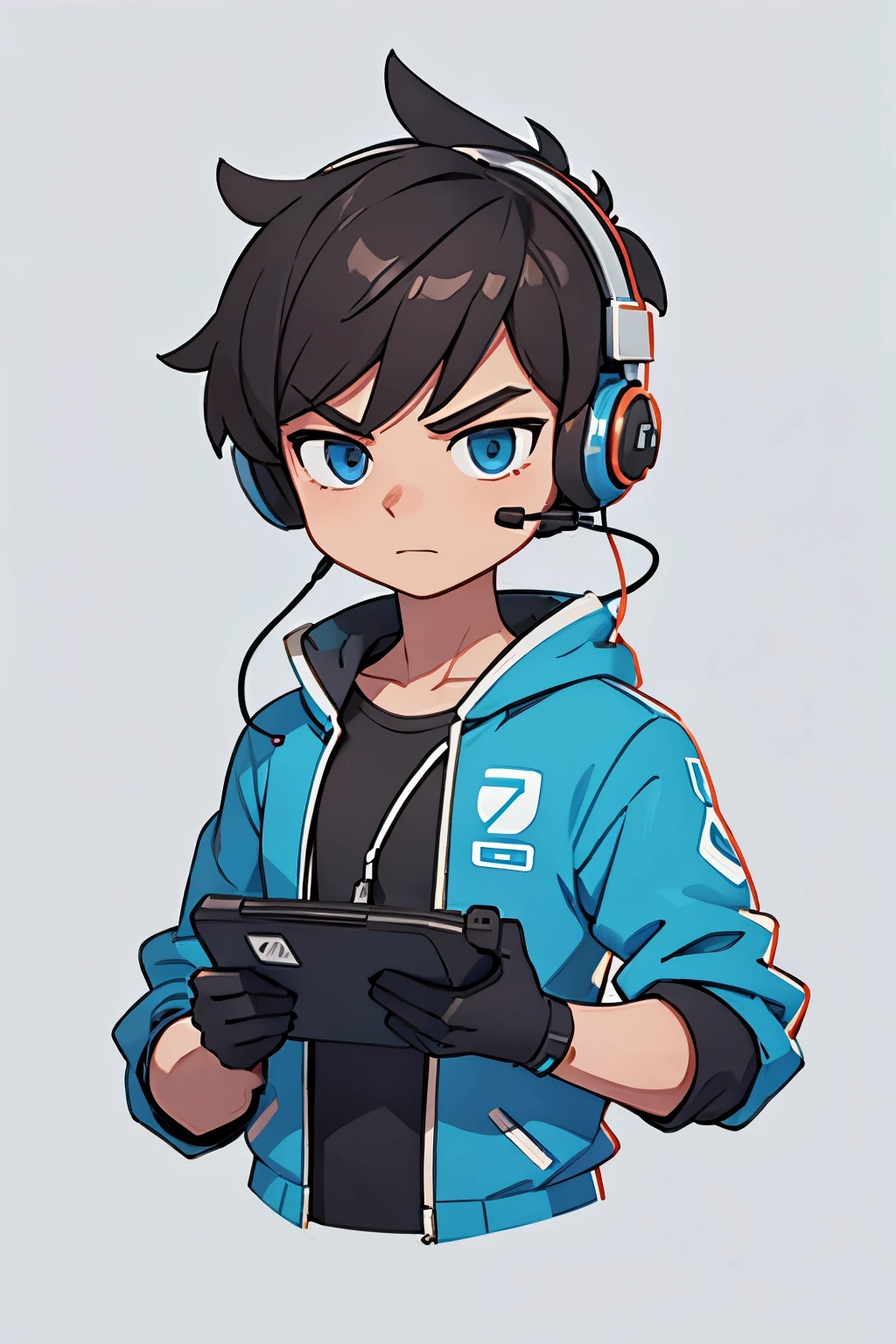 Digital drawing of a male gamer wearing a headset and making the Silence sign