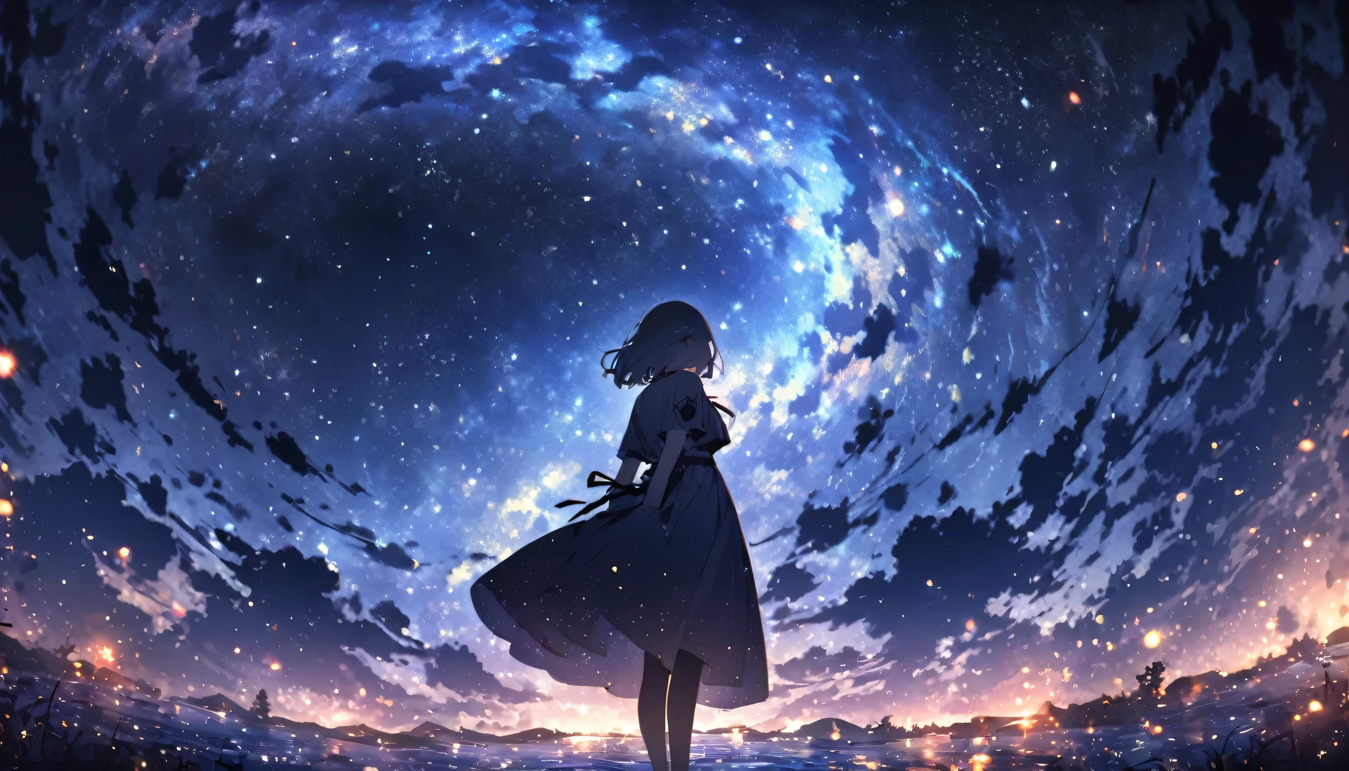 girl, 1 person, Dark atmosphere, Stylish background, Starry Night