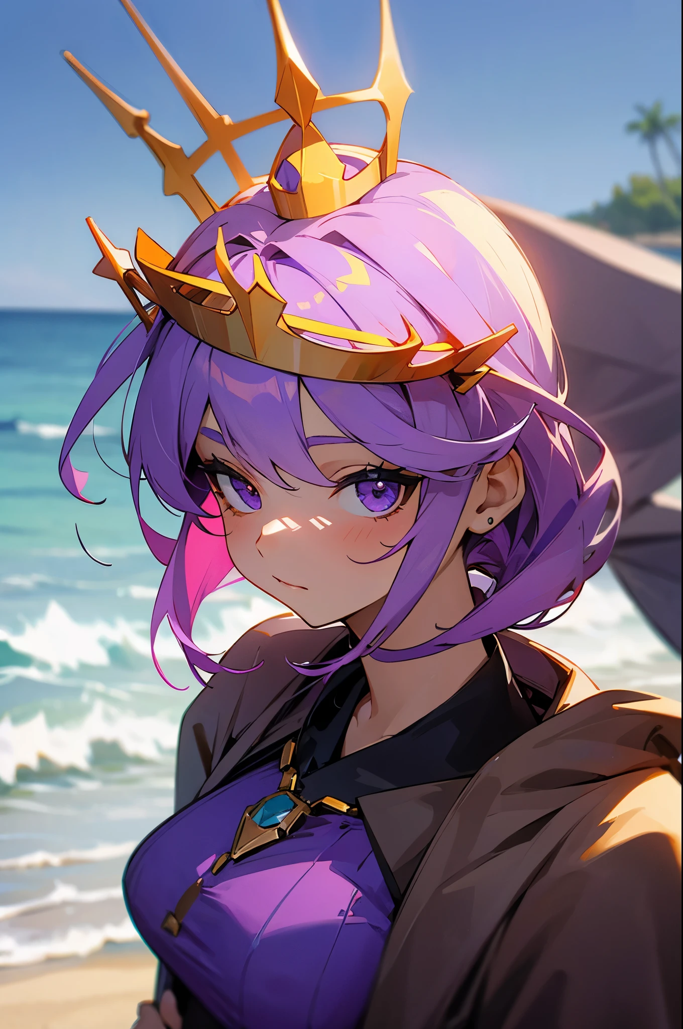purple gemed crown on person on beach