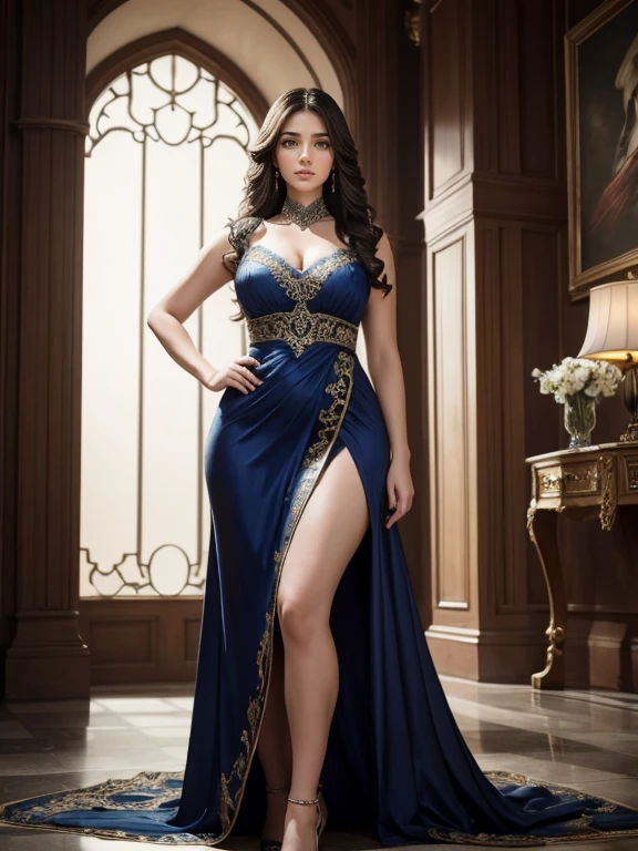 ((masterpiece:1.1)), full HD, best quality, expressive eyes:1.6, perfect face:1.7, 1 girl, solo, princess:1.4, portrait:1.5, 16 years old:1.3, beautiful:1.2, Proportional body:1.5, perfect body figure:1.6, cold face:1.3, Photos with depth:1.4, long dress:1.5, alluring:1.3, curvy:1.4, big hips:1.5, slender legs:1.3.
A majestic and intricately crafted portrait of a young princess