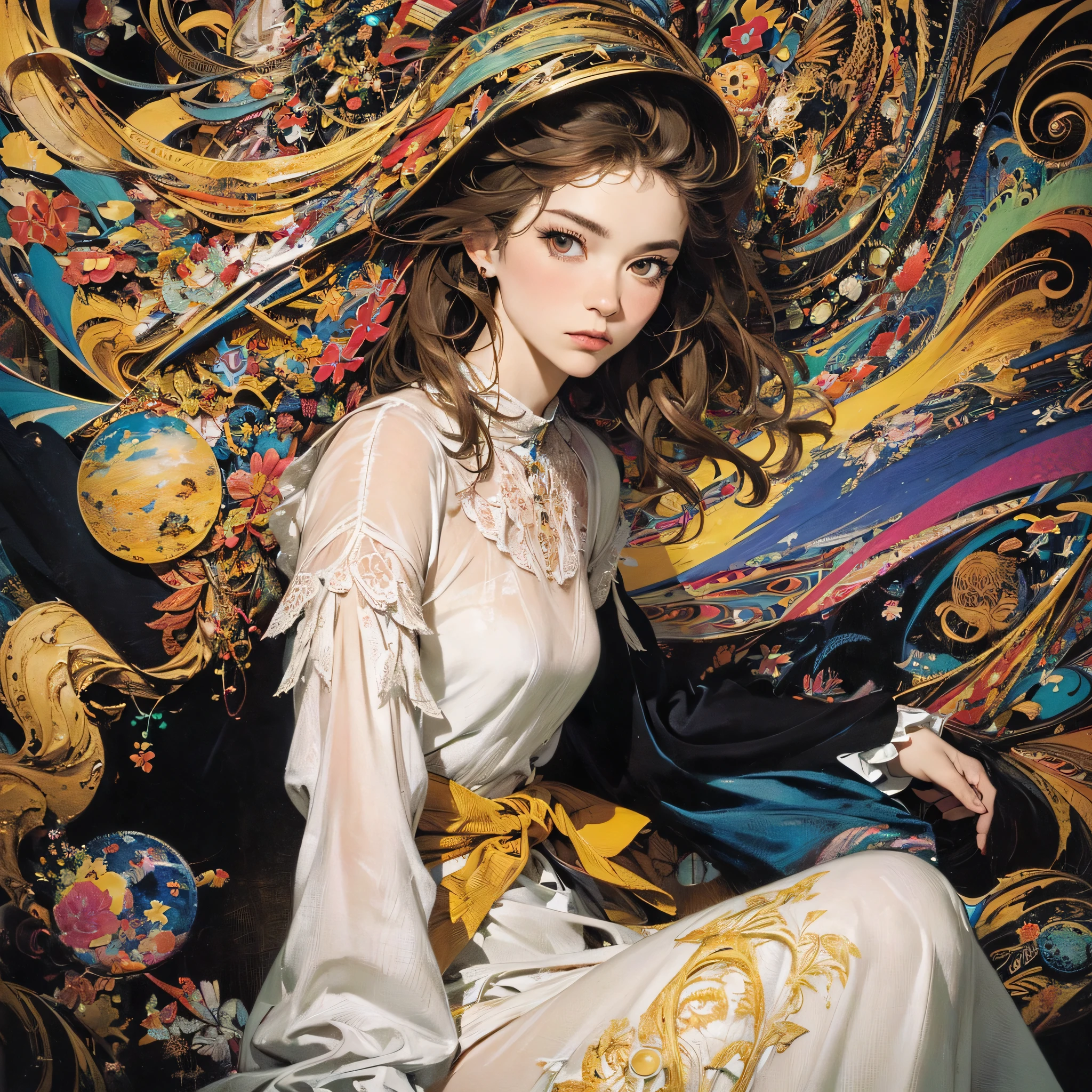 (((Official Art, unity 8k wallpaper, Very detailed, beautifully、aesthetic, masterpiece, highest quality))), (zenTangle, Mandala, Tangle, enTangle), ((Fractal Art:1.3)) , (((One perfect girl))), (Very detailedな裸), Dynamic Angle, Cowboy Shot, The most beautiful form of chaos, elegant, Brutal Designer, Bright colors, Romanticism, James Jean, Robbie Dowie Anton, Ross Tran, Francis Bacon, Michael Mraz, Petra Cortright, Gerhard Richter,Ashley Wood, Ecstasy,mysterious,glossy,wonderful,(((Very detailedな指))),Almost naked,flashy,Colorful,Transparent blouse,rainbow,mysterious