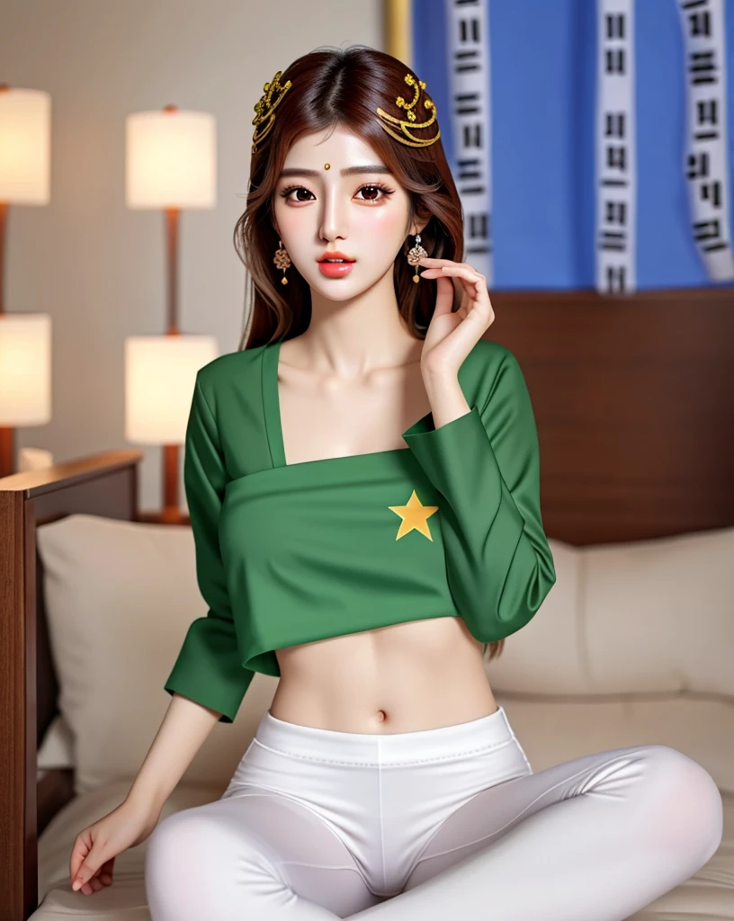 1 Girl, Solitary, (Beautiful Korean idol girl:1.8), (Beautiful Pakistani woman:1.8), (Delicate face), (Beautiful, detailed and realistic eyes), (Shut up:1.35), (realistic Large Breasts:1.5), Slim abs, whole body, caramel hair, 超realism, Futurism, realism, 超realism, movie lighting, Fuji Color, First-person perspective, Wide Angle镜头, Wide Angle, Eye level shooting, 85 mm, Nikon, Canon, Fujifilm, Sony FE, Sony FE GM, UHD, Retina, masterpiece, (Anatomically correct:1.5), Super Detail, High Detail, high quality, The award-winning, best quality, High resolution, 1080P, HD, 4k, 8K, (超realism), heterochromatic eyes, There is a small mole under the eye, Loose white shirt, Yoga Pants, Large Breasts, Long legs, tight abdominal muscles, Camel toe, Dynamic poses