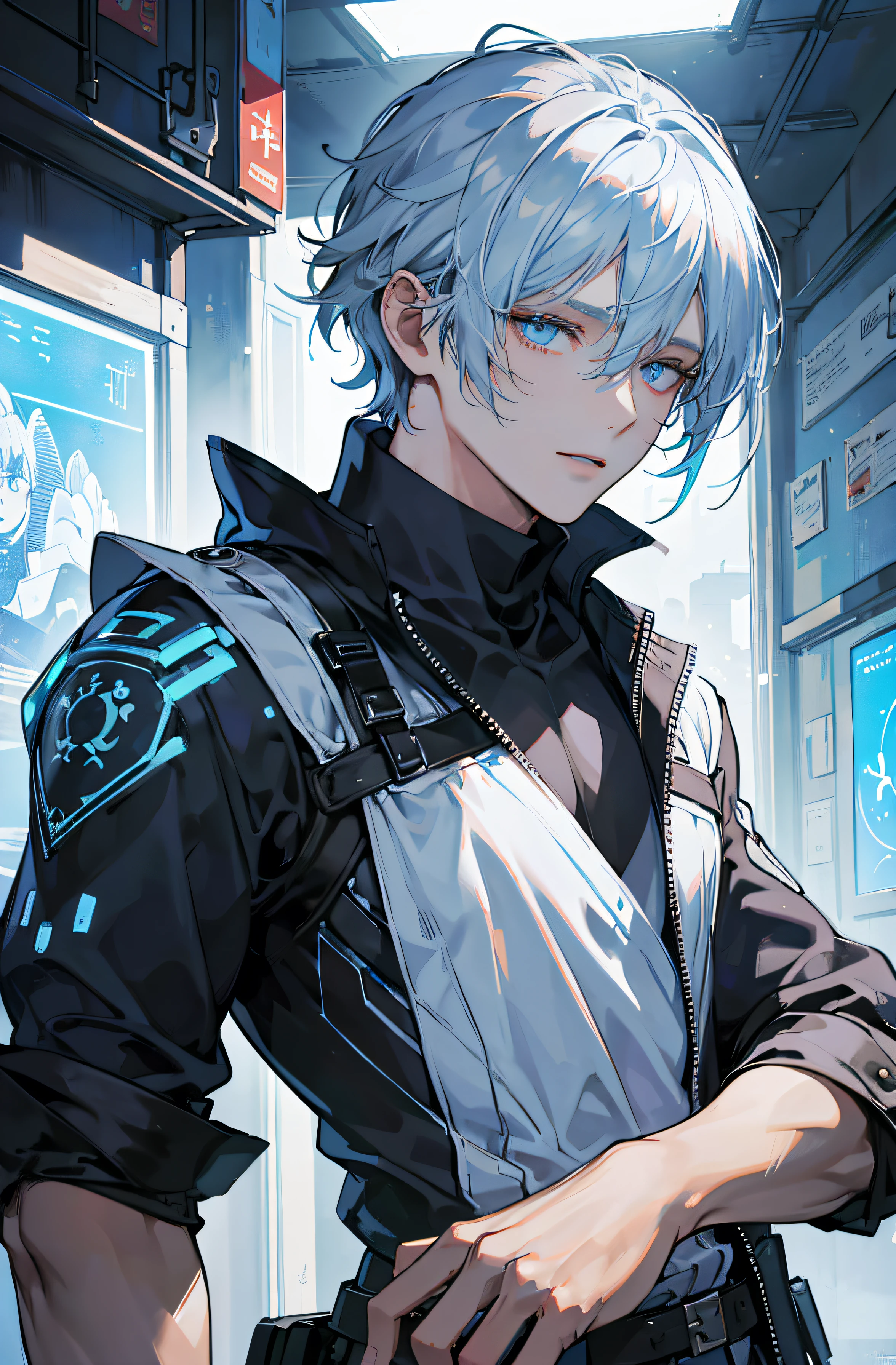 Blau-lila Stil, Ich schaue dich an, Gute Augen, Unordentliches Haar, Gebrochenes Haar, Lange Haare, Ritterlichkeit, Very nice digital cyberpunk artwork, male focus, stattlich, Heldenhaft und frech, Handsome man, He wears a blue and white kimono, langes Schwert auf der Schulter, Ritterlicher Stil, Hochwertige Detaildarstellung, verschwommener Hintergrund und weiches Licht setzen sich ab, Shooting on the middle side, Mittlere Seitenperspektive, Musterdekorationen und Accessoires, Gebrochene Blumen und fliegende Blumen, Dichter Nebel umgeben, Light and shadow changes extremely exquisite. 4k-Hintergrundbild im Anime-Stil.