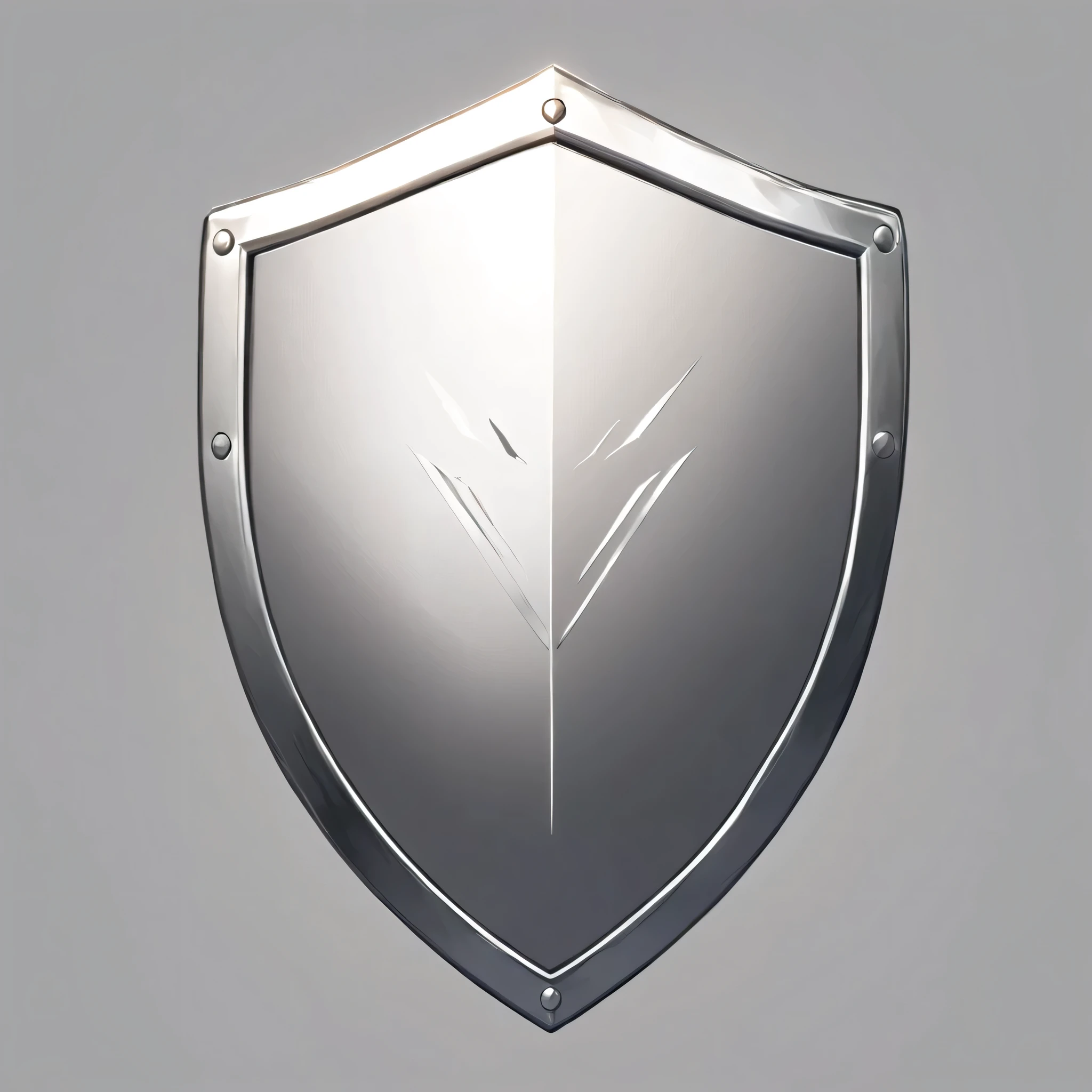 masterpiece, best quality, official digital art, 2D shield icon to be used for a card game, the shield is shiny and metallic silver, the shield is plain and simple and shouldnt be intricately designed or adorned, White background, 8k, anime-inspired style, no people, no humans