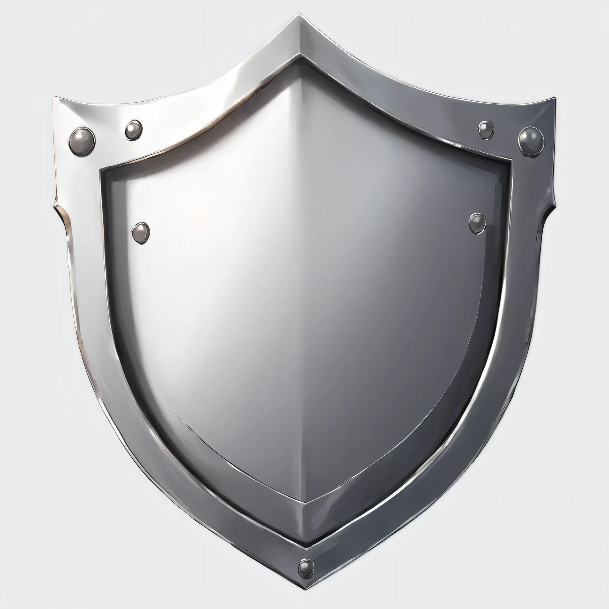 masterpiece, best quality, official digital art, 2D shield icon to be used for a card game, the shield is shiny and metallic silver, the shield is plain and simple and shouldnt be intricately designed or adorned, White background, 8k, anime-inspired style, no people, no humans