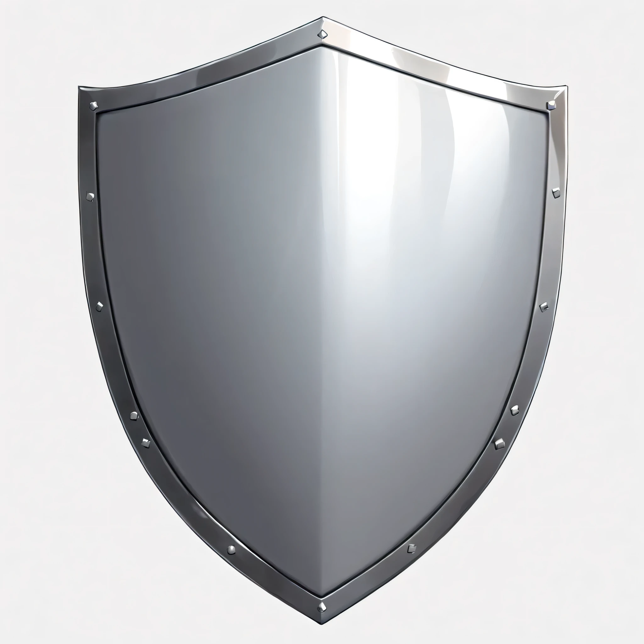 masterpiece, best quality, official digital art, 2D shield icon to be used for a card game, the shield is shiny and metallic silver, the shield is plain and simple and shouldnt be intricately designed or adorned, White background, 8k, anime-inspired style, no people, no humans