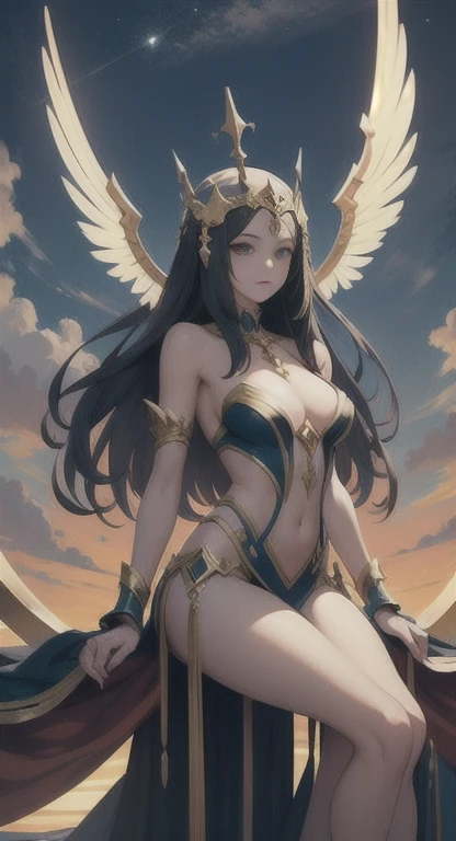 masterpiece, best quality, solo, mythical, Celestial Queen Helia, cloud kingdom