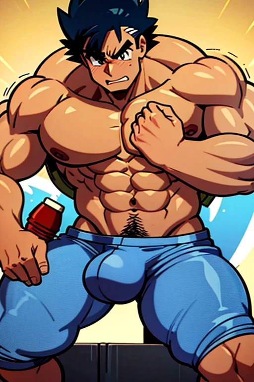 A big bodybuilder Ash Ketchum with bulging crotch is hypnotizing Brock to flex and grow big and muscular as his crotch swells with a massive bulge and his muscles tear out of his clothes as Brock gives in and becomes another big dumb muscular meathead jock bro in the gym. Hyper muscles. Vapid stare. Hypnosis. Brainwashing. Dumber. IQ drain.