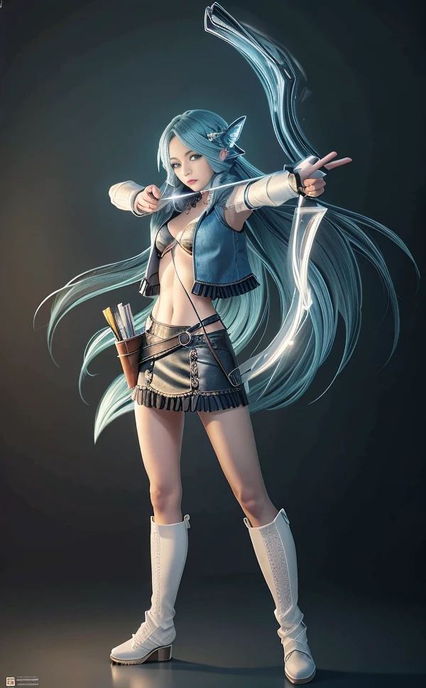 Blue Hair Surrealism, Character table, Reference Table, Standing painting, 8k, Super Detail, 1080P, Women HD, 4K, 8k, 16k, high resolution, best quality, high quality, Anatomically correct, masterpiece, precise, Ultra HD，grace，Unreal Engine，Delicate face，Long braids，slim，Long legs，miniskirt