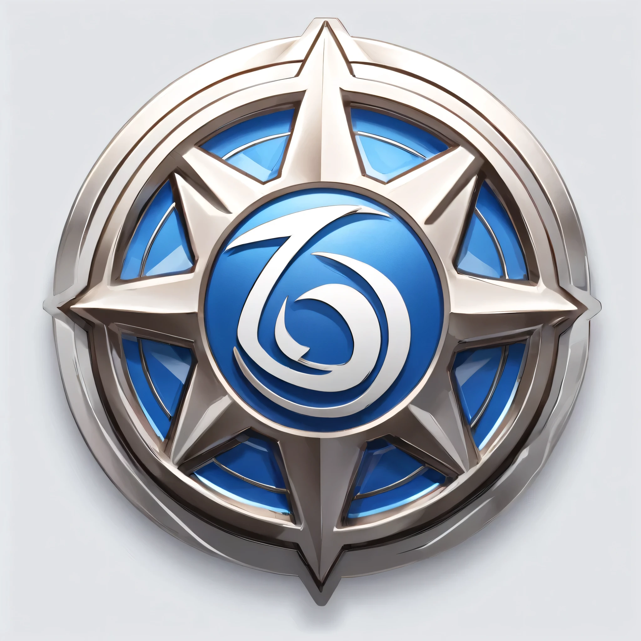 masterpiece, best quality, official digital art, 2D icon to be used for a card game, the icon is an emblem that represents an stamina or speed type fighting style, the emblem is in a blue-silver color, the emblem is also metallic, White background, 8k, anime-inspired style, no people, no humans