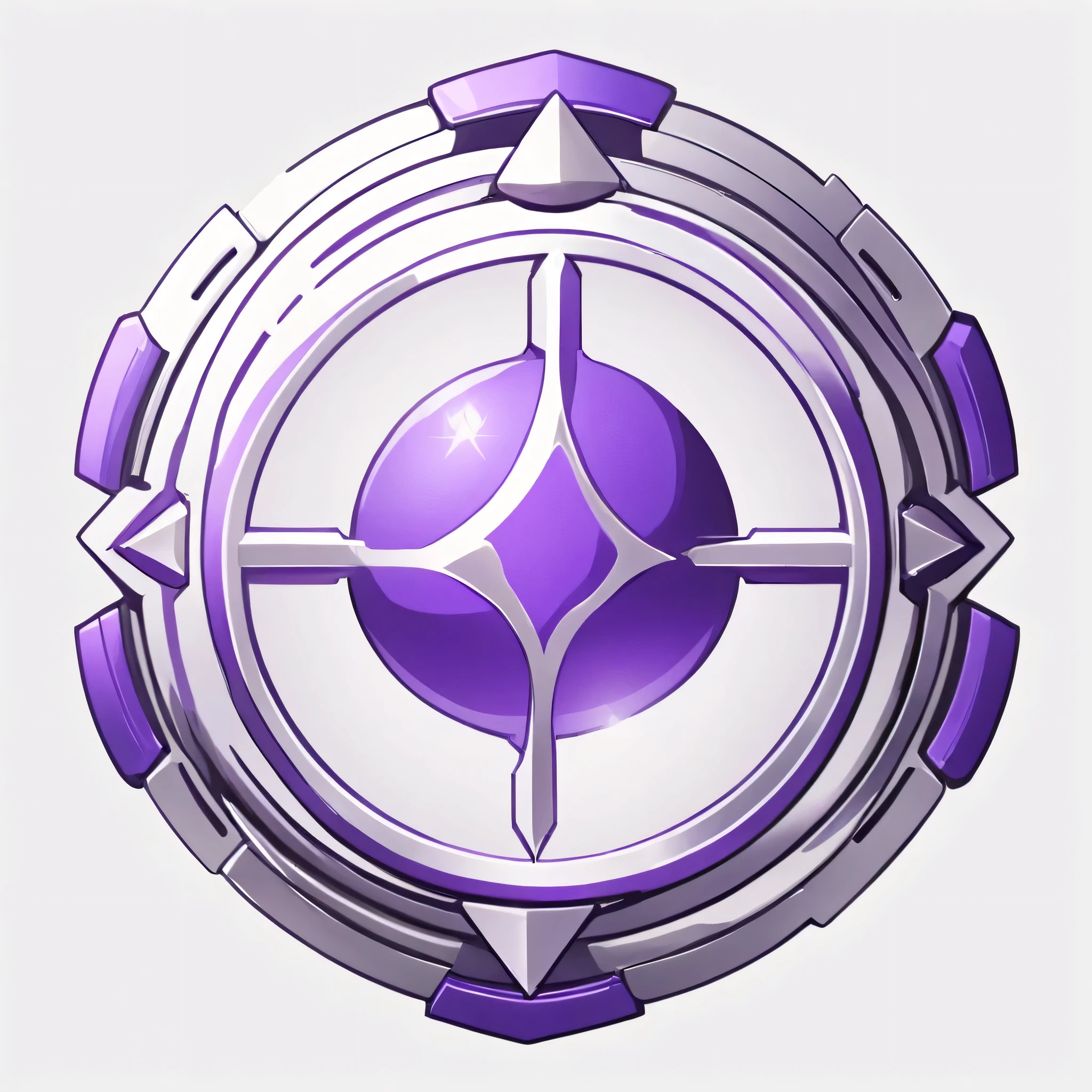 masterpiece, best quality, official digital art, 2D icon to be used for a card game, the icon is an emblem that represents an balance type fighting style, the emblem is in a purple-silver color, the emblem is also metallic, White background, 8k, anime-inspired style, no people, no humans