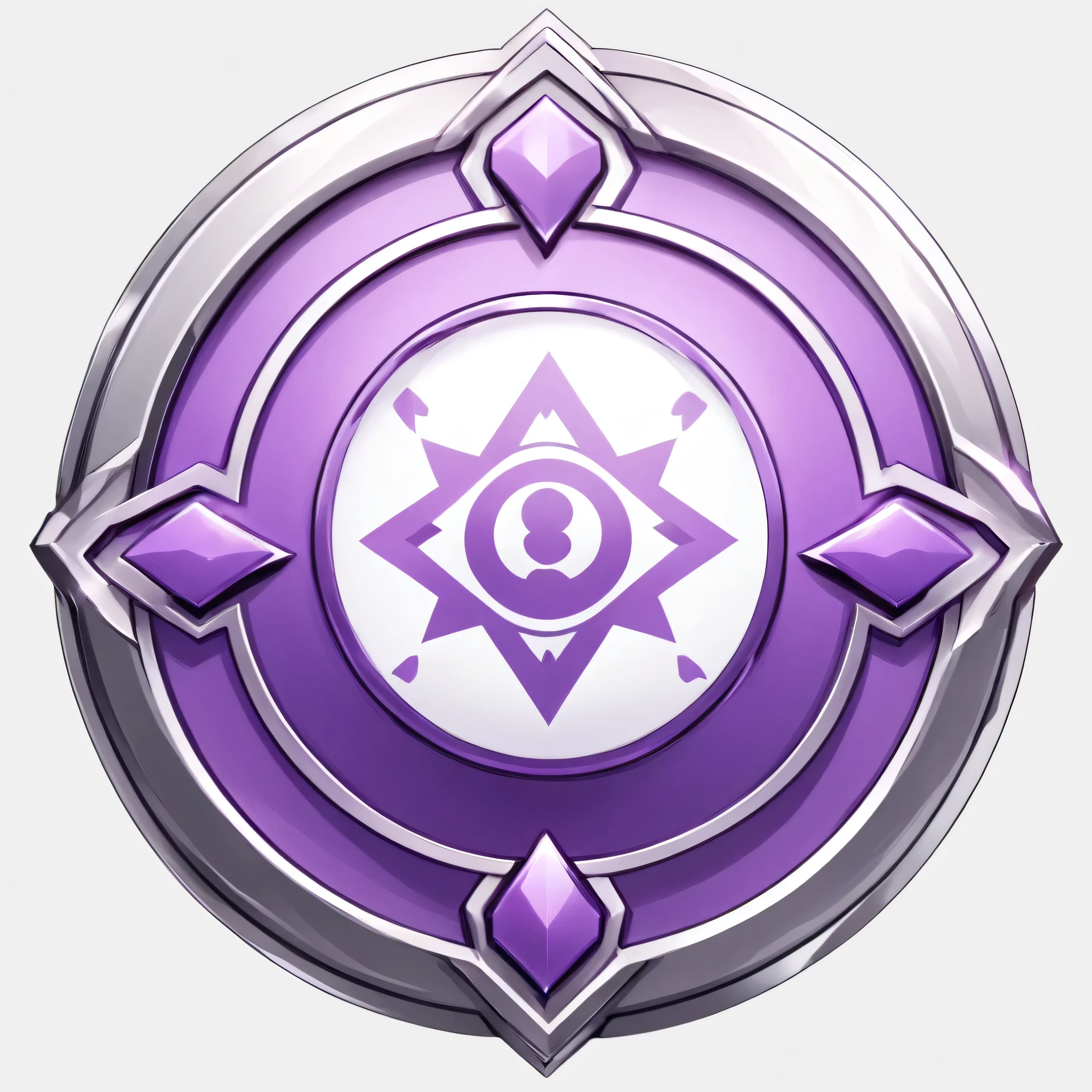masterpiece, best quality, official digital art, 2D icon to be used for a card game, the icon is an emblem that represents an balance type fighting style, the emblem is in a purple-silver color, the emblem is also metallic, White background, 8k, anime-inspired style, no people, no humans
