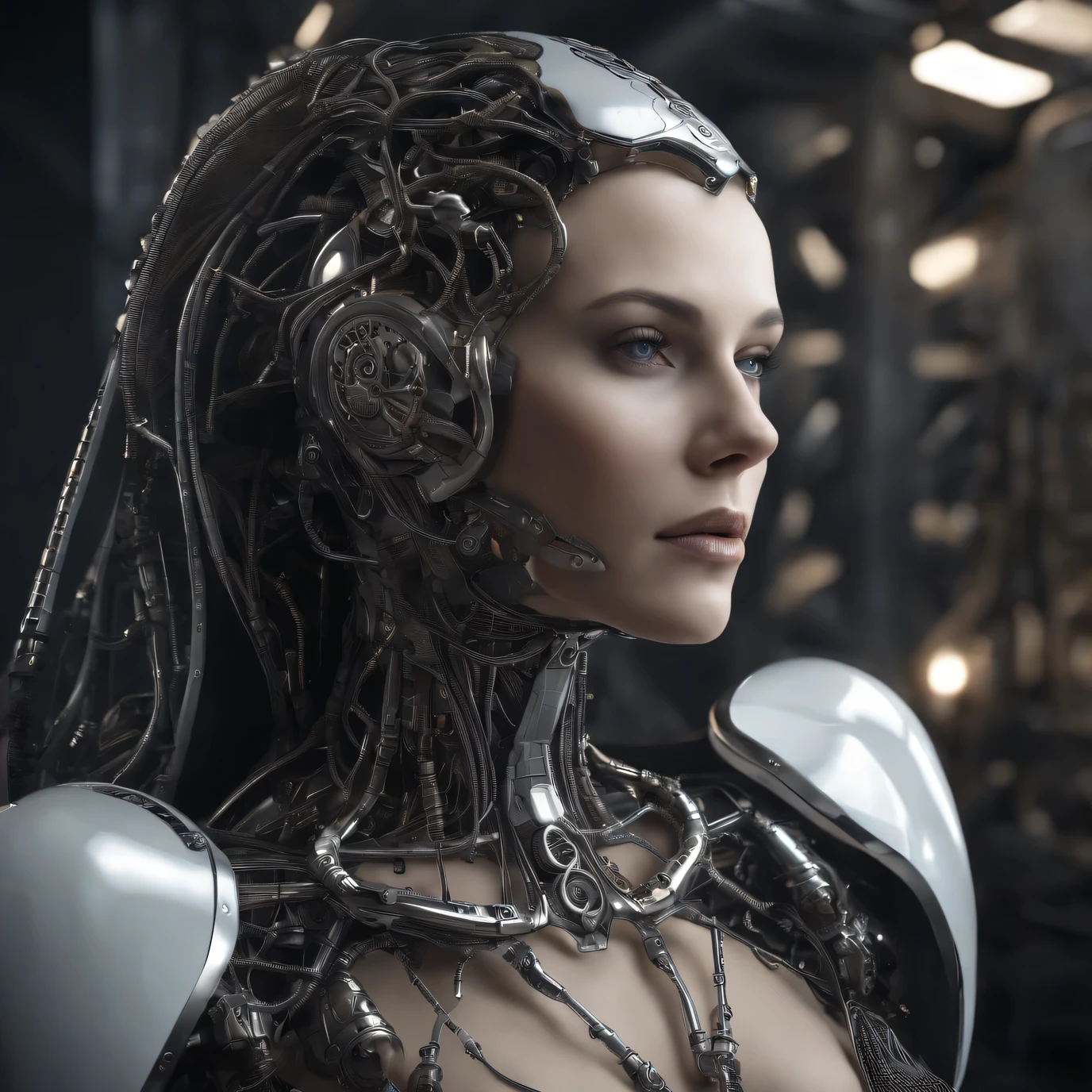 complejo renderizado 3d ultra detallado de un cuerpo completo, Hermosa porcelana perfil mujer android cara, cyborg, robotic parts, 150mm, hermoso estudio con luz suave, luz de llanta, Detalles vibrantes, ciberpunk lujoso, cord, hyperrealista, anatomical, facial muscles, cables electricos, pastilla, elegant, hermoso fondo, renderizado de octanaje, h. R. estilo giger, 8K, mejor calidad, obra maestra, ILLUSTRATION, un extremadamente delicado y hermoso, extremadamente detallado ,cg ,unidad ,fondo de pantalla, (realista, photo-realista:1.37),Asombroso, finamente detalle, obra maestra,mejor calidad,arte oficial, extremadamente detallado cg unidad 8K fondo de pantalla, absurdos, incredibly absurdos, robot, Cuentas de plata, cuerpo completo, session
