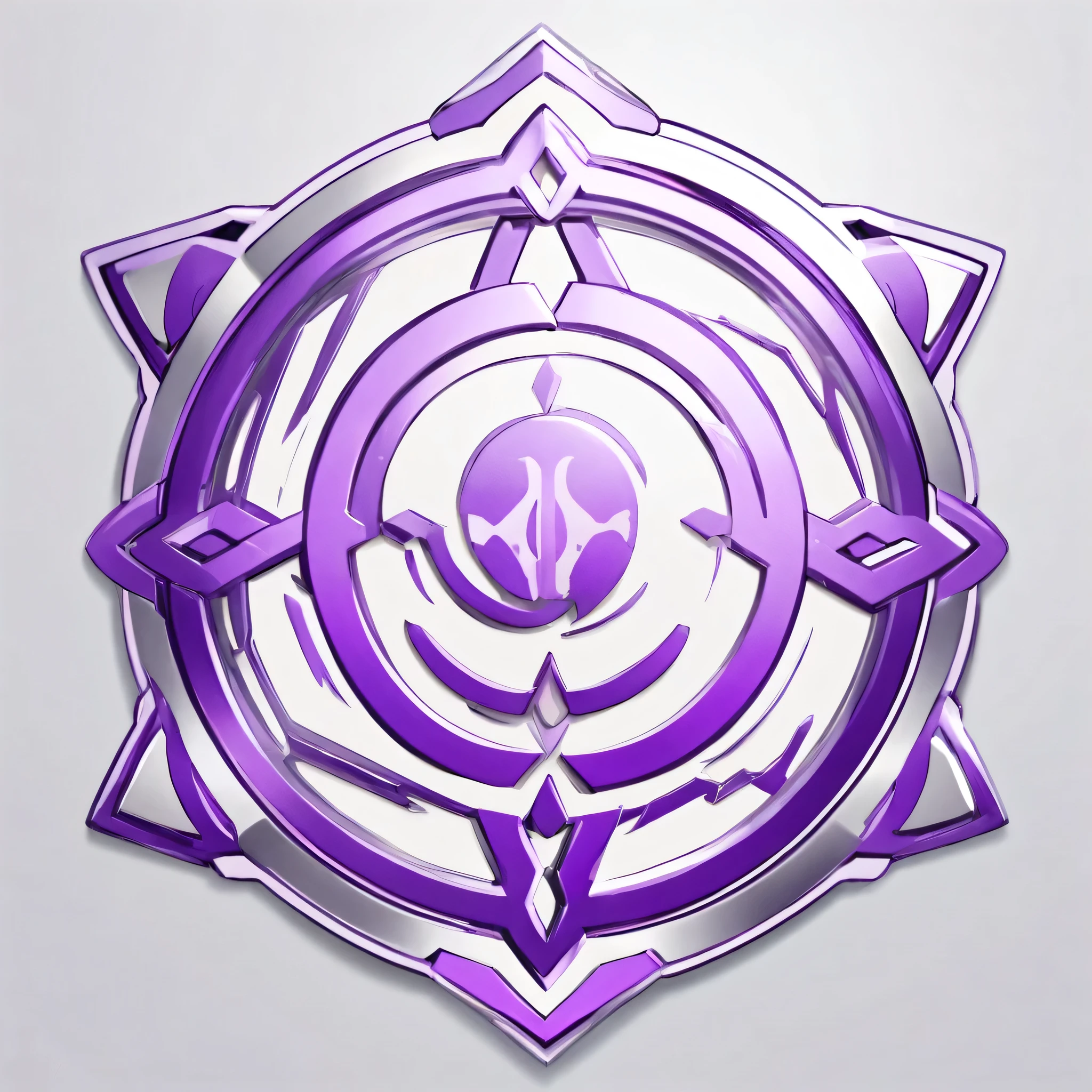 masterpiece, best quality, official digital art, 2D icon to be used for a card game, the icon is an emblem that represents an balance type fighting style, the emblem is in a purple-silver color, the emblem is also metallic, White background, 8k, anime-inspired style, no people, no humans