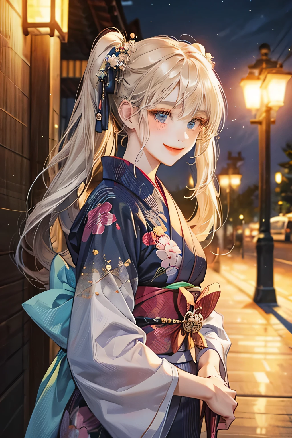 Best Quality,Girl in yukata,Twin tails,smile