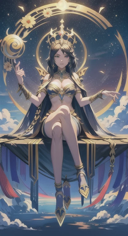 masterpiece, best quality, solo, mythical, Celestial Queen Helia, cloud kingdom 