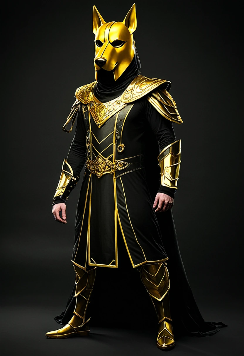 RPG villain wearing a golden dog mask