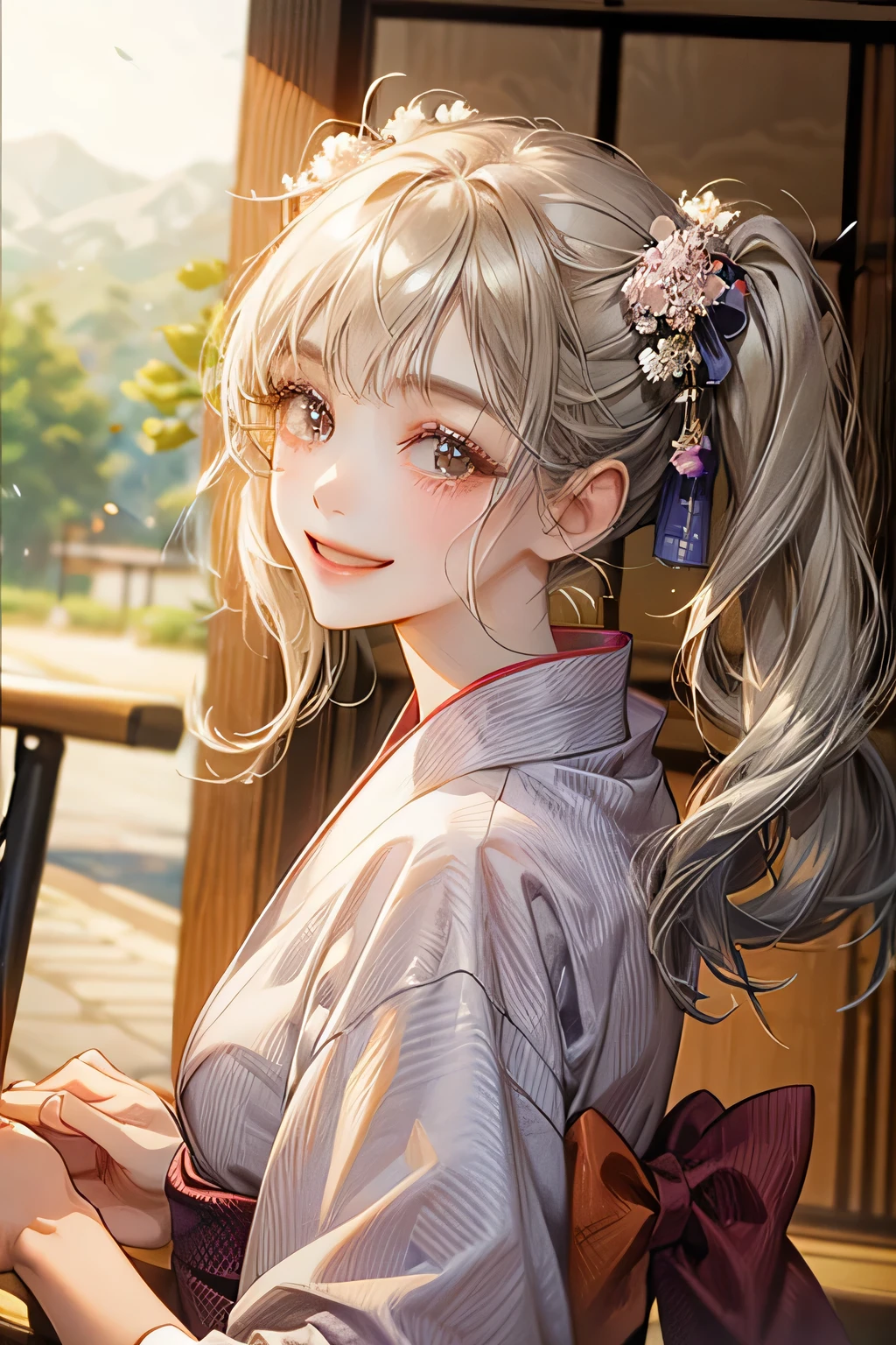Best Quality,Girl in yukata,Twin tails,smile