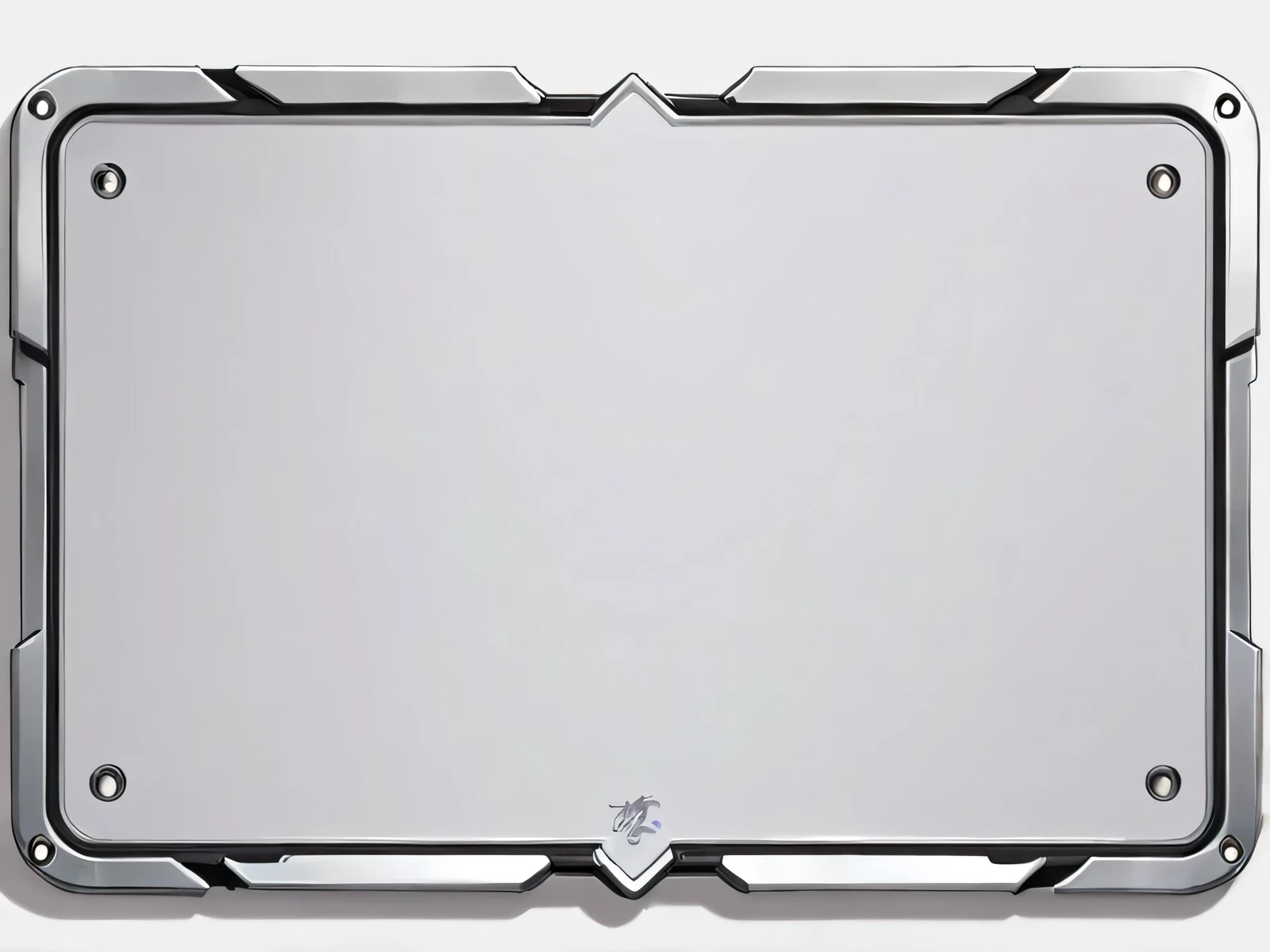 masterpiece, best quality, official art, 2D rectangle name plate for card game that has a very thin simple outer metal frame. The name plate should be very plain and sinple. The inside of the rectangle is a light grey and simple with no intricate details or designs to allow for the card name to be written. The inside of the rectangle is blank. The rectangle is wide enough to allow a name to be written but it's length is short. Outer metal frame is thin and silver in color. The outer metal frame is not overly elaborate, it shouldnt be too fancy. White background, 8k, anime-inspired style, no people, no weapons, no humans, chrome metal material, no robots, no logo, not 3D.