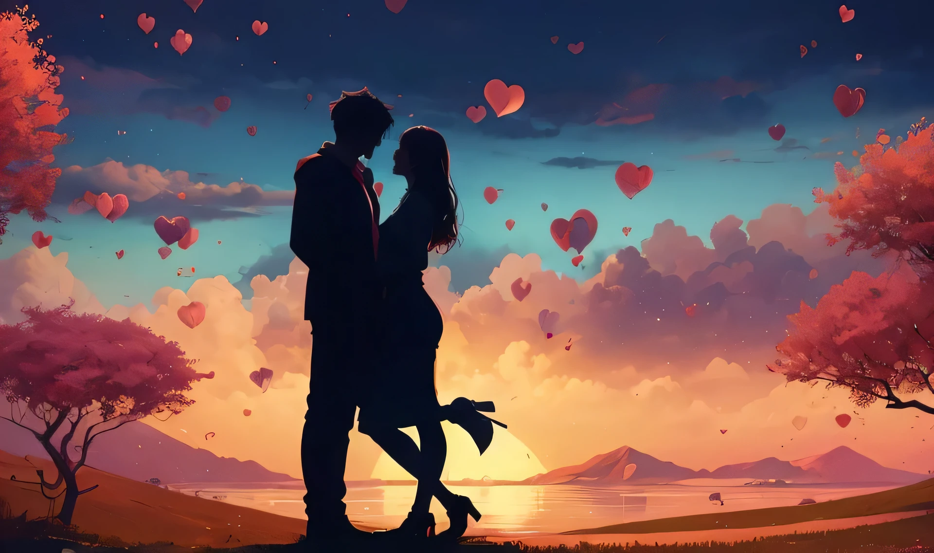 very high detailed 2d illustration of couple in love