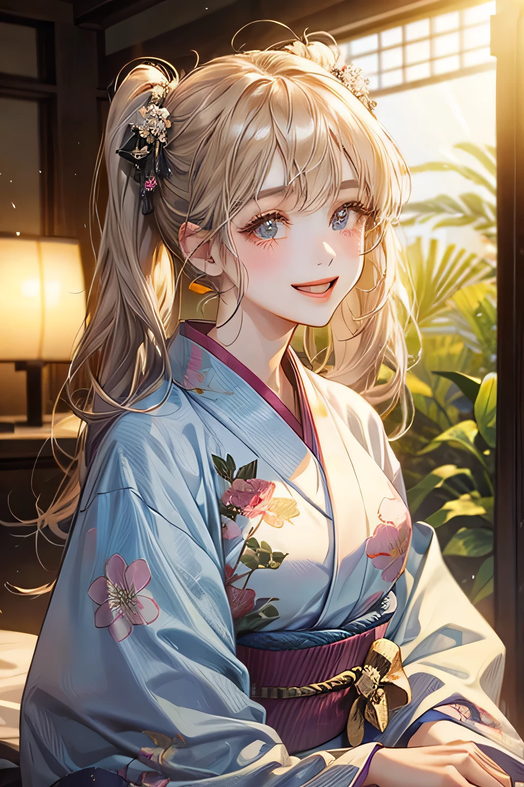 Best Quality,Girl in yukata,Twin tails,smile