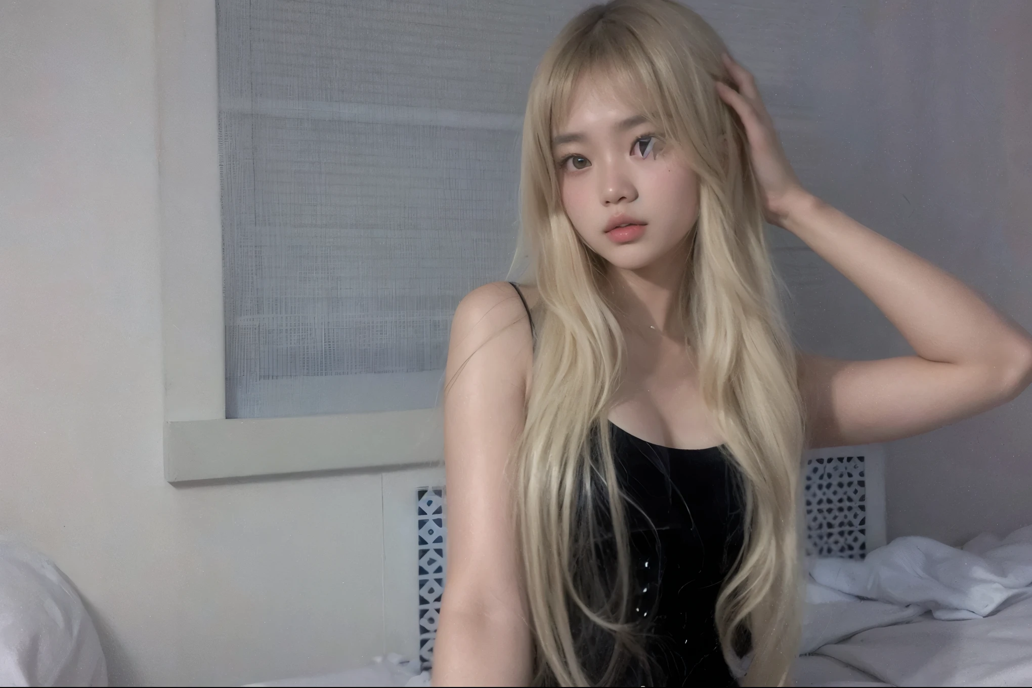 arafed asian woman with a white shirt and blue shorts, lalisa manobal, 18 years old, young cute wan asian face, with bangs, gemma chan beautiful girl, 1 8 yo, gorgeous chinese model, gorgeous young korean woman, beautiful asian girl, ayami koj ima, instagram model, neat hair with bangs, young asian girl