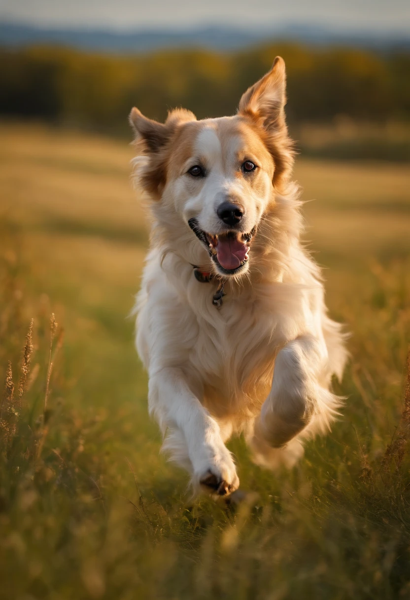 a dog running on grassland