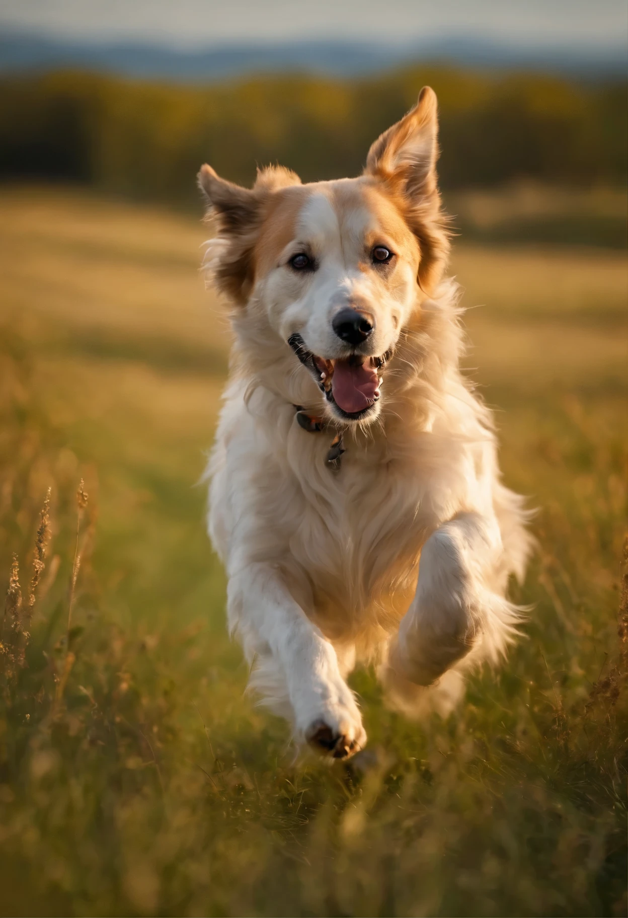 a dog running on grassland